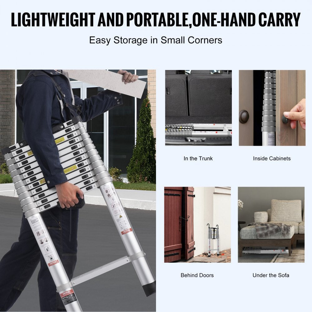 VEVOR Telescoping Extension Ladder 16.5FT Multi-button Retraction 419 LBS 