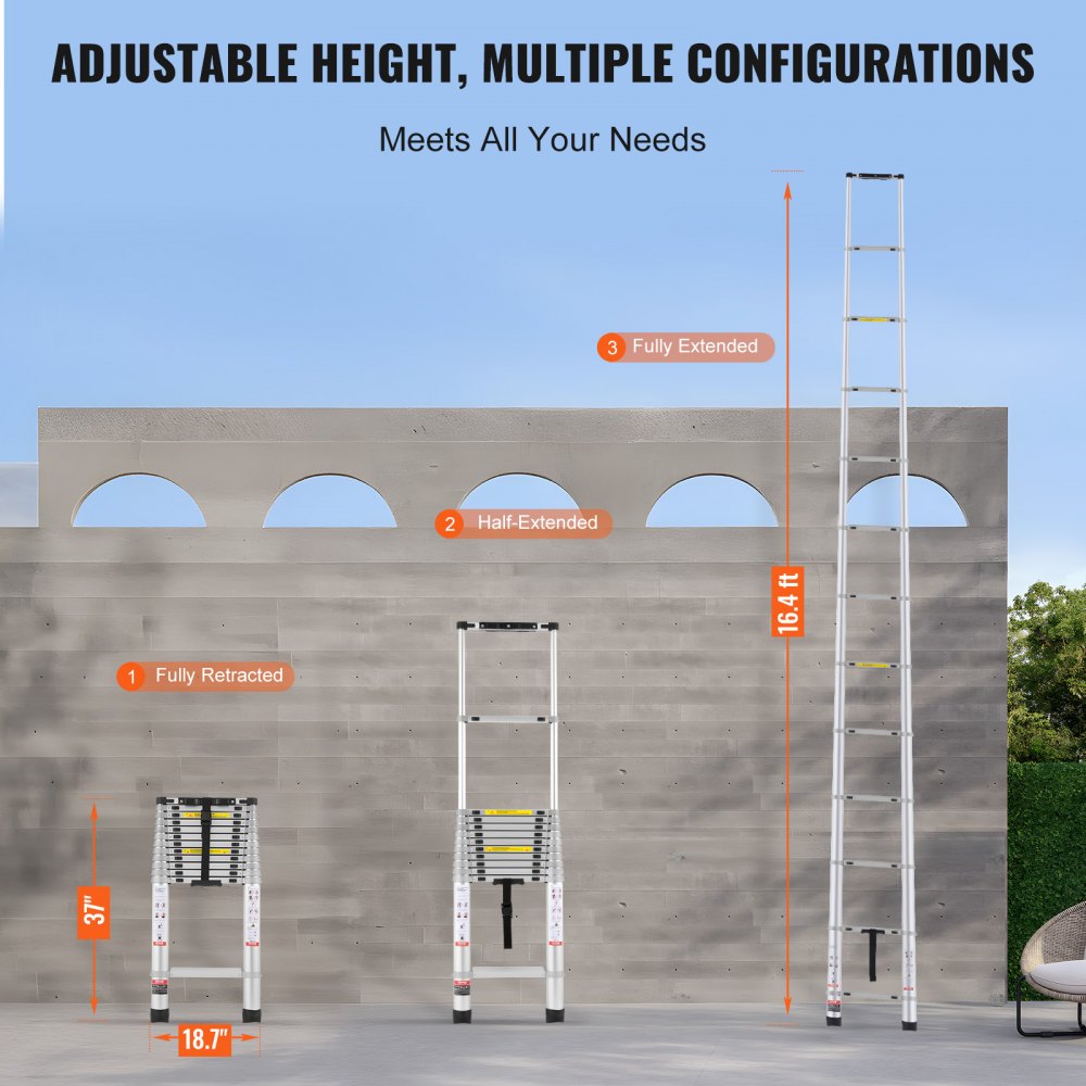 VEVOR Telescoping Extension Ladder 16.5FT Multi-button Retraction 419 LBS 