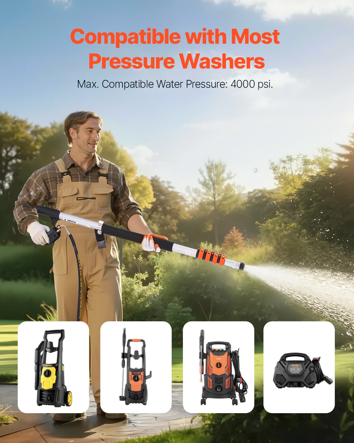 VEVOR Pressure Washer Telescoping Wand 18 ft Brush Head Telescopic Spray Wand 
