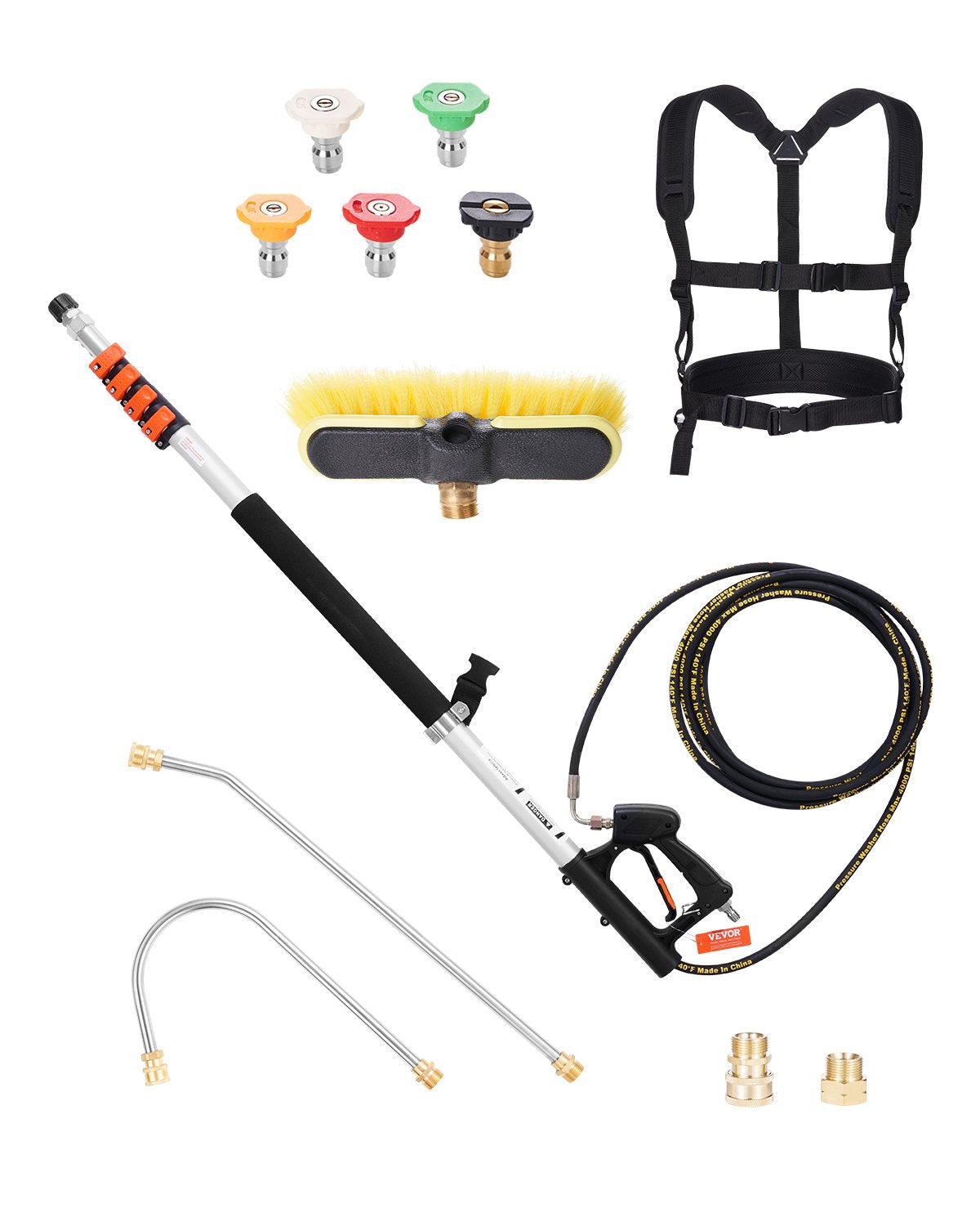 VEVOR Pressure Washer Telescoping Wand 18 ft Brush Head Telescopic Spray Wand 