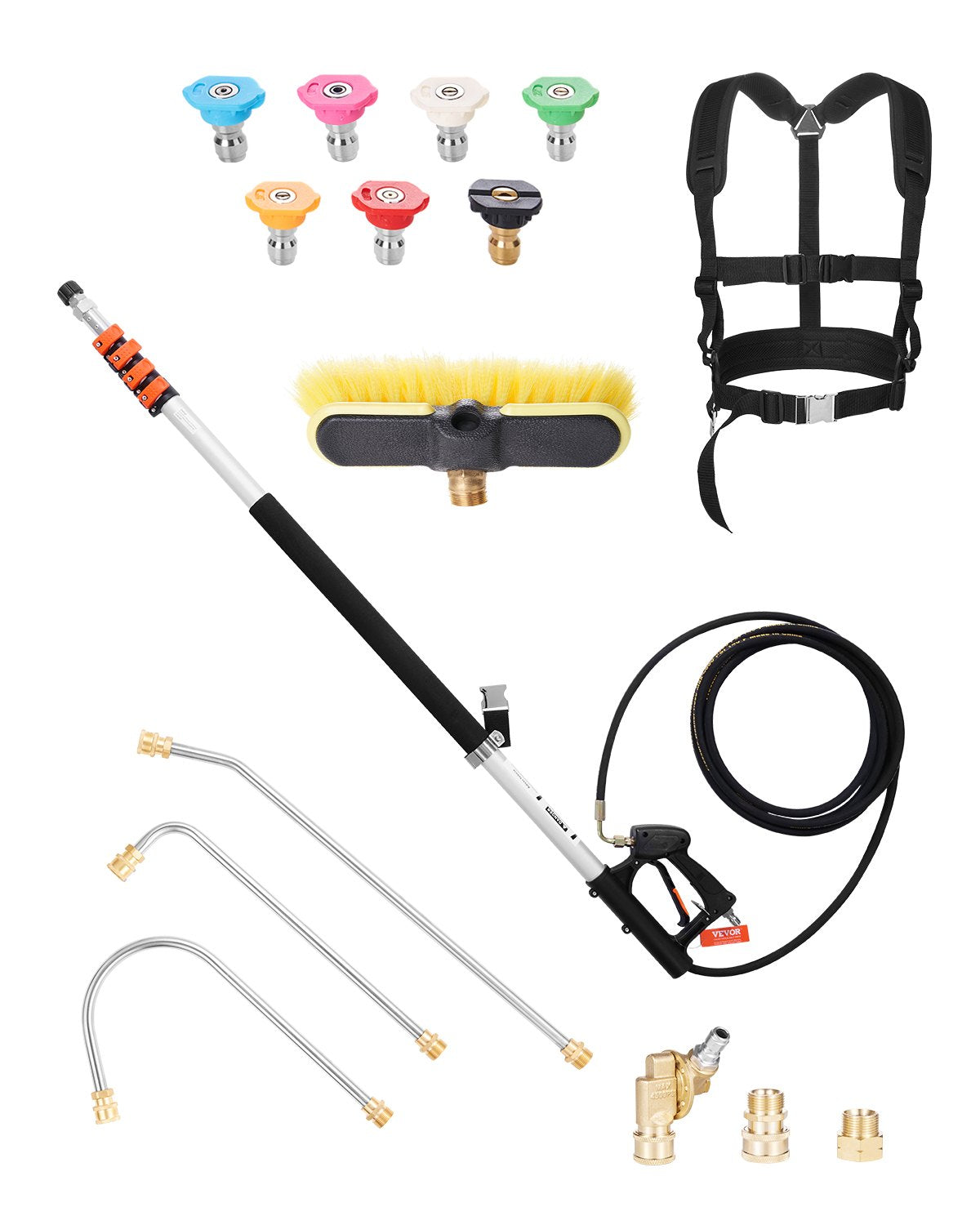 VEVOR Pressure Washer Telescoping Wand 21 ft Brush Head Telescopic Spray Wand 