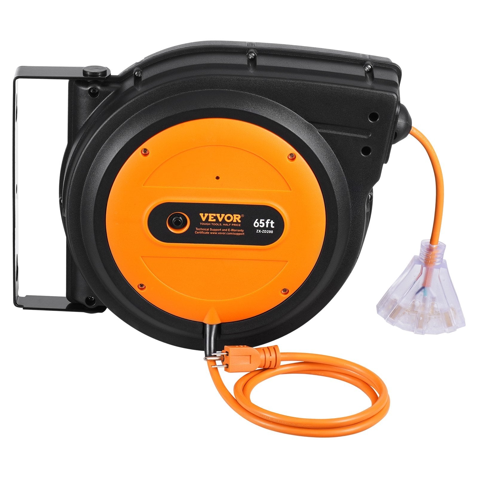 VEVOR Retractable Extension Cord Reel Power Cord Reel 65FT 12AWG/3C SJTOW 