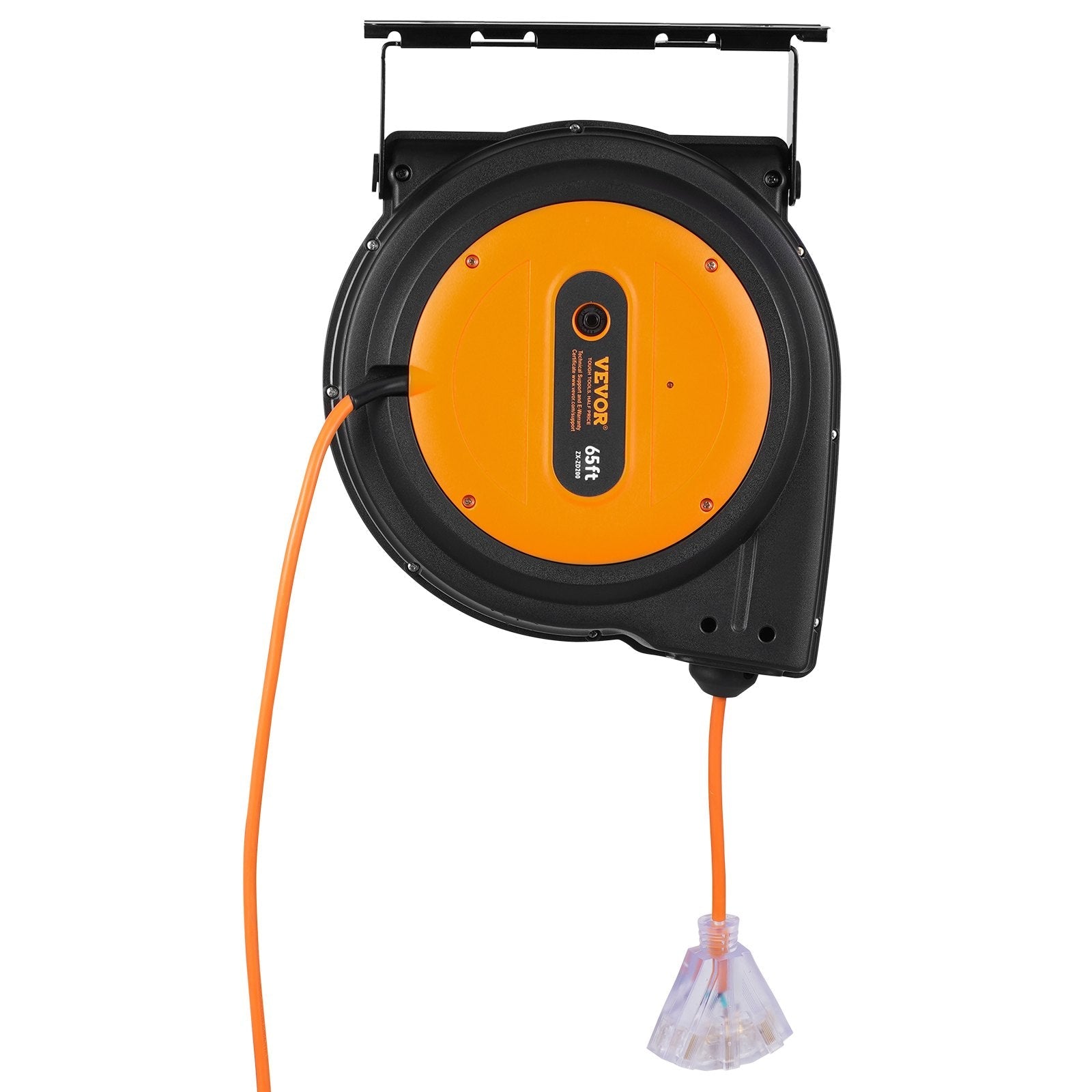 VEVOR Retractable Extension Cord Reel Power Cord Reel 65FT 12AWG/3C SJTOW 