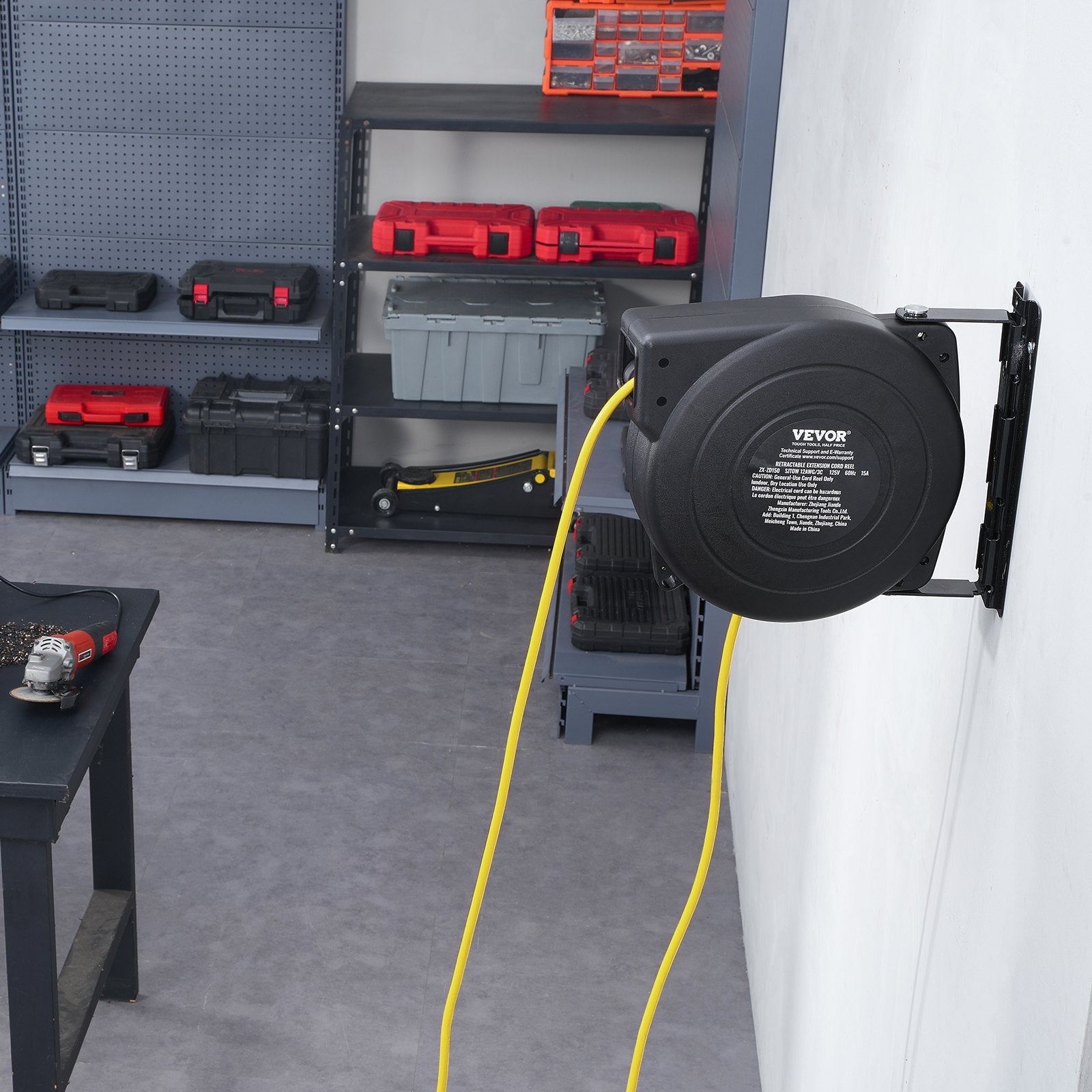 VEVOR Retractable Extension Cord Reel Power Cord Reel 45FT 12AWG/3C SJTOW 