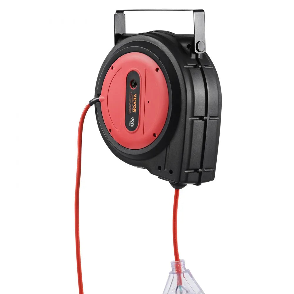 VEVOR Retractable Extension Cord Reel Power Cord Reel 80FT 12AWG/3C SJTOW