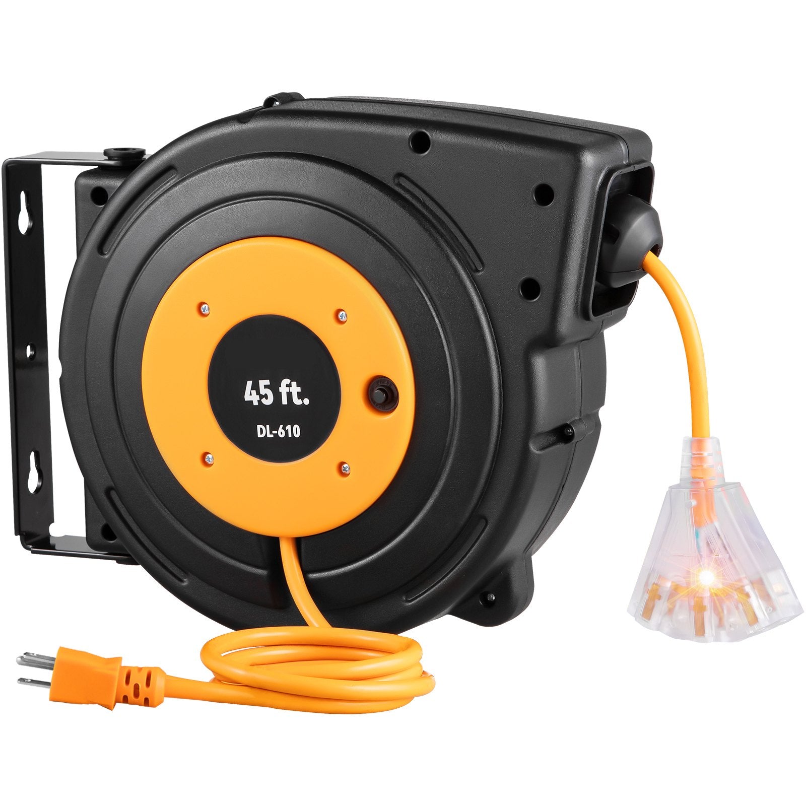 VEVOR Retractable Extension Reel, Heavy Duty 12AWG/3C SJTOW Power Cord 45 FT 12AWG, Black 