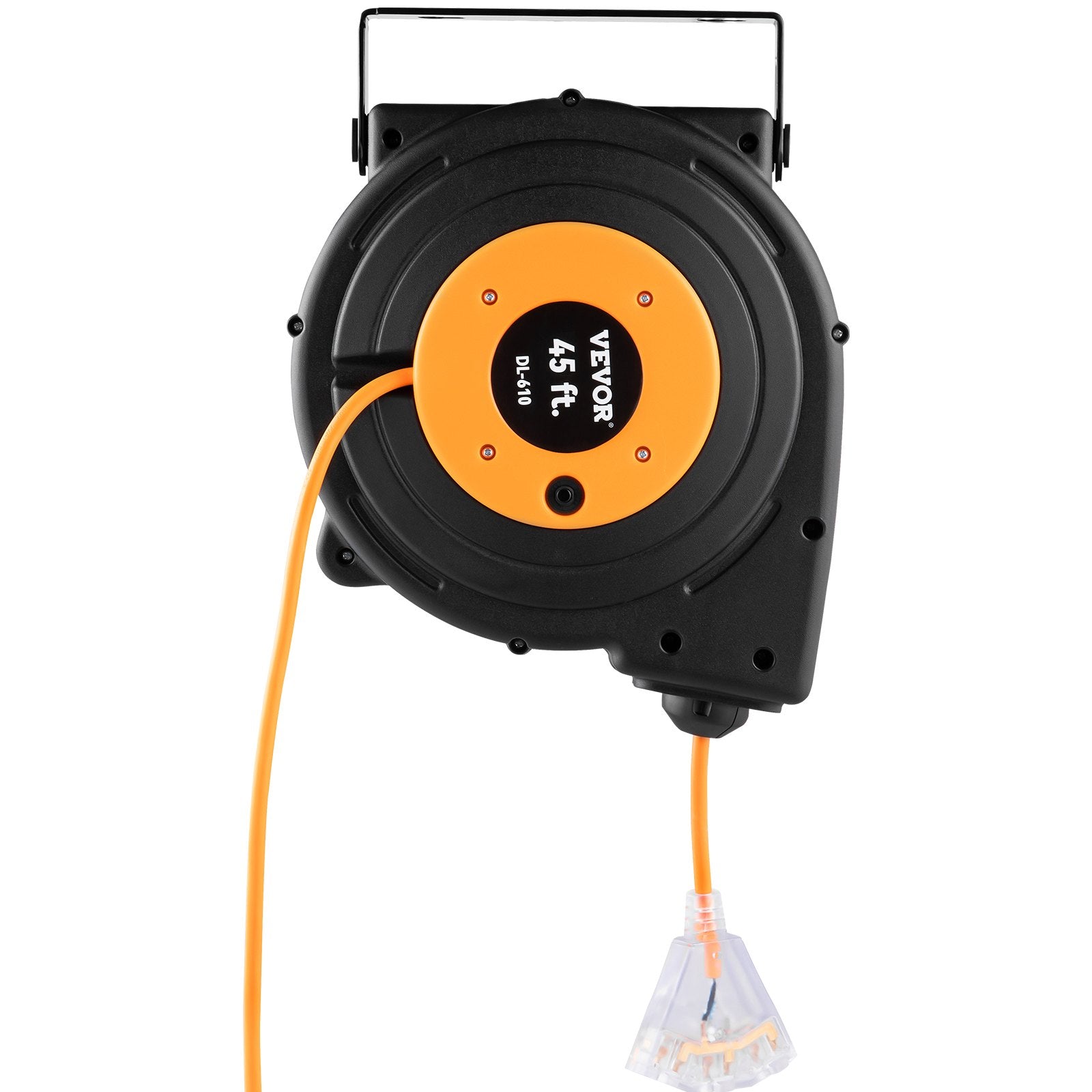 VEVOR Retractable Extension Reel, Heavy Duty 12AWG/3C SJTOW Power Cord 45 FT 12AWG, Black 