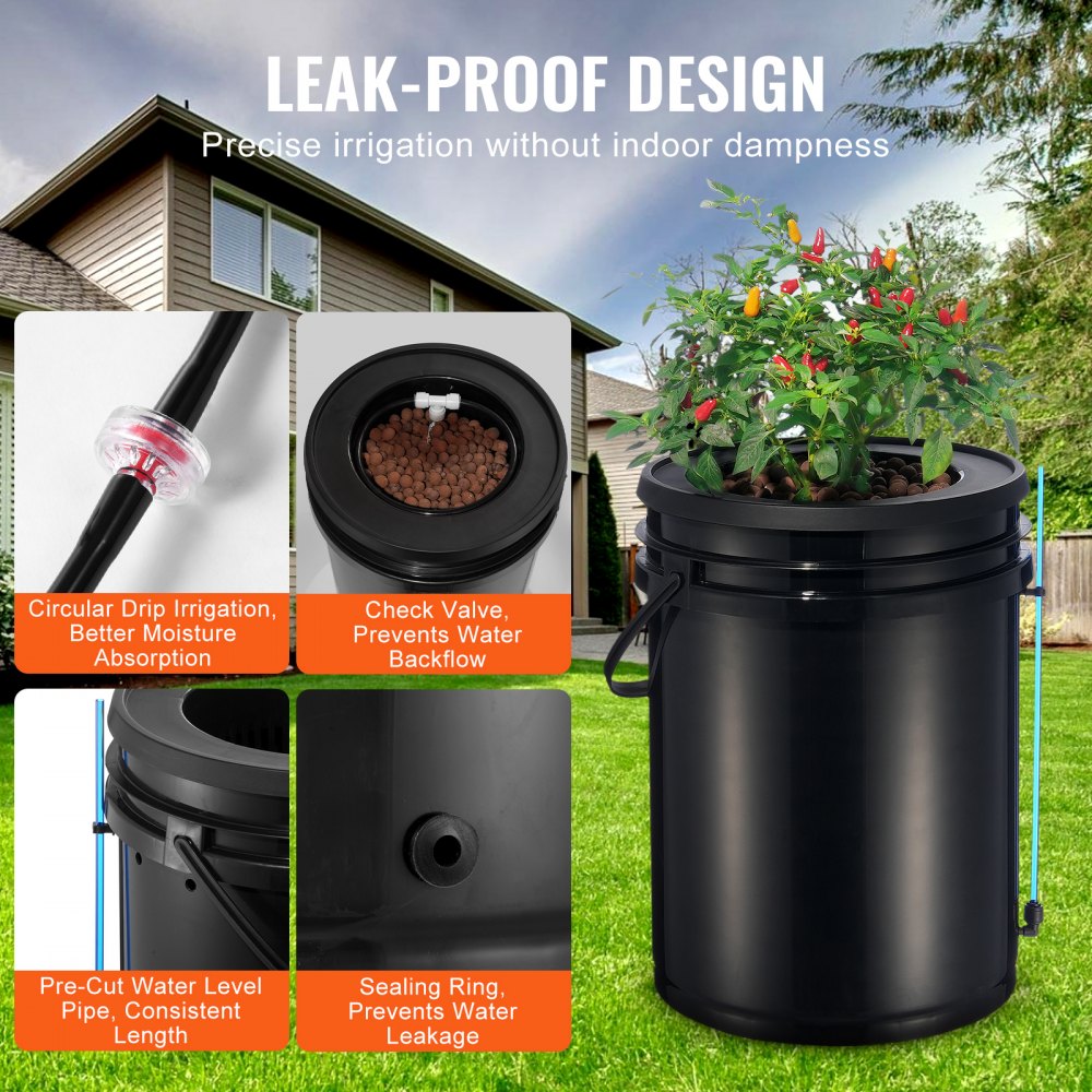 VEVOR DWC Hydroponics Grow System Deep Water Culture with Top Drip 1 Bucket 5Gal 
