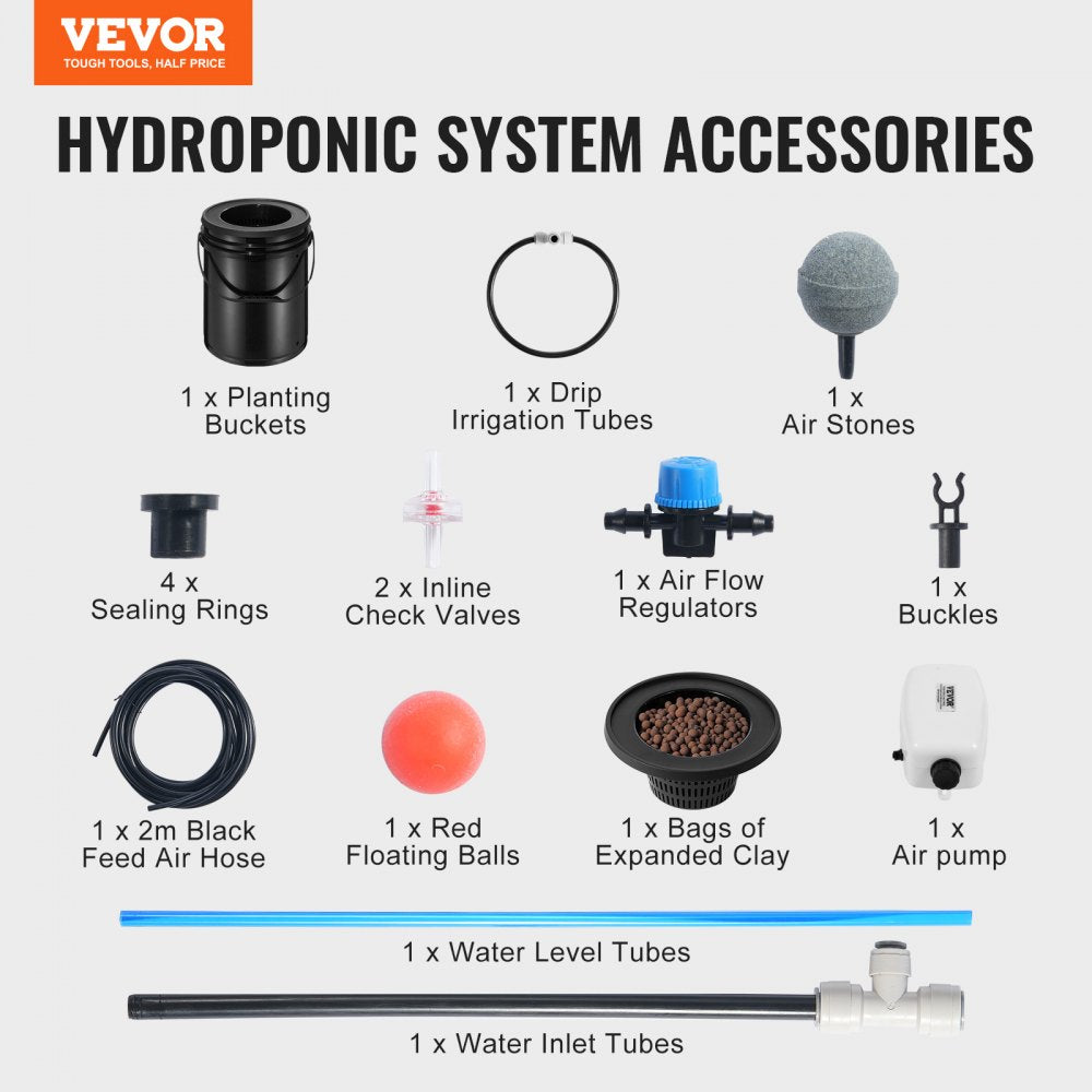 VEVOR DWC Hydroponics Grow System Deep Water Culture with Top Drip 1 Bucket 5Gal 