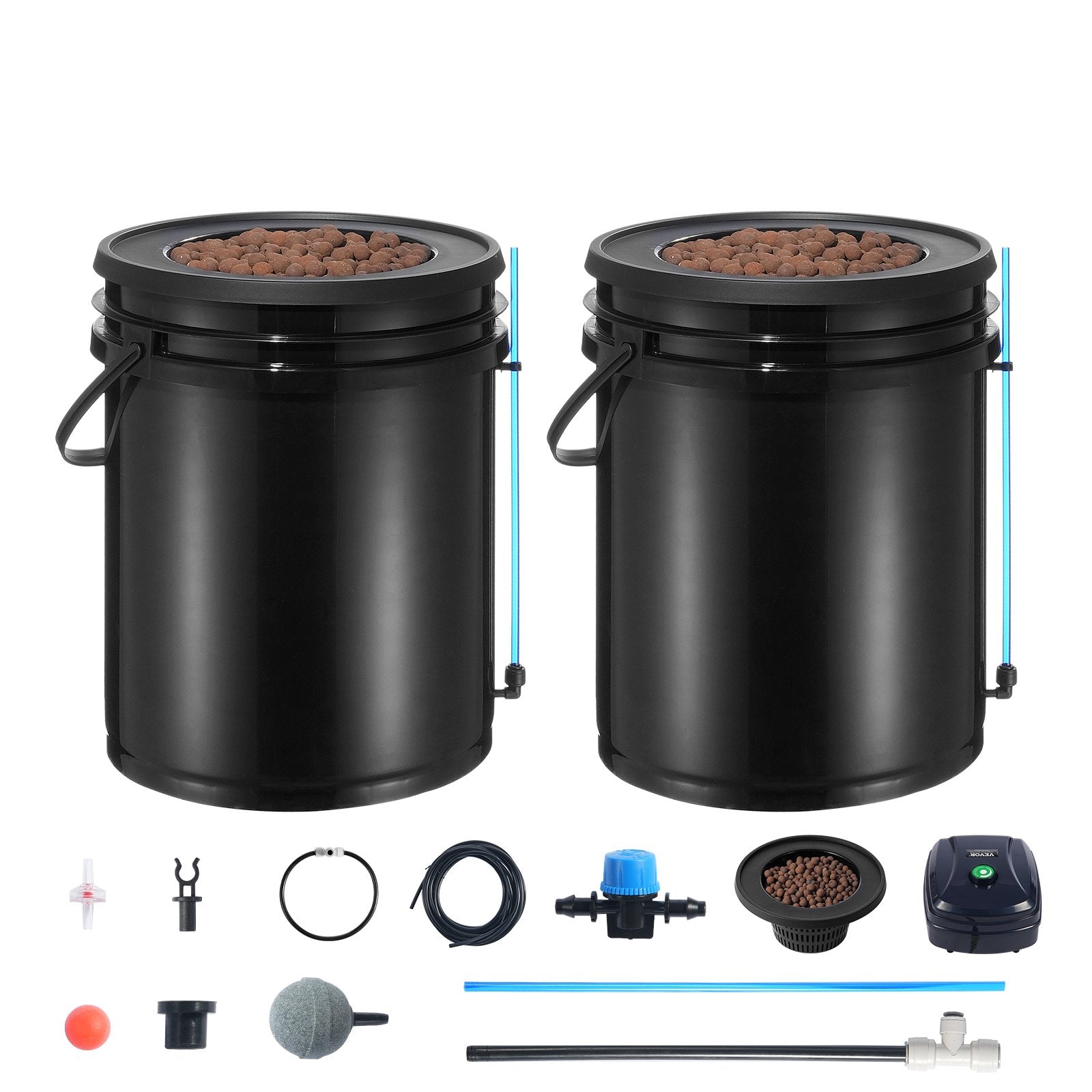 VEVOR DWC Hydroponics Grow System Deep Water Culture with Top Drip 2 Buckets 