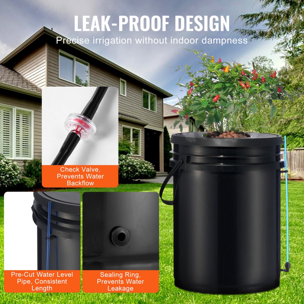 VEVOR DWC Hydroponic System, 5 Gallon 4 Buckets, Deep Water Culture Growing Bucket, Hydroponics Grow Kit with Pump, Air Stone and Water Level Device, for Indoor/Outdoor Leafy Vegetables 