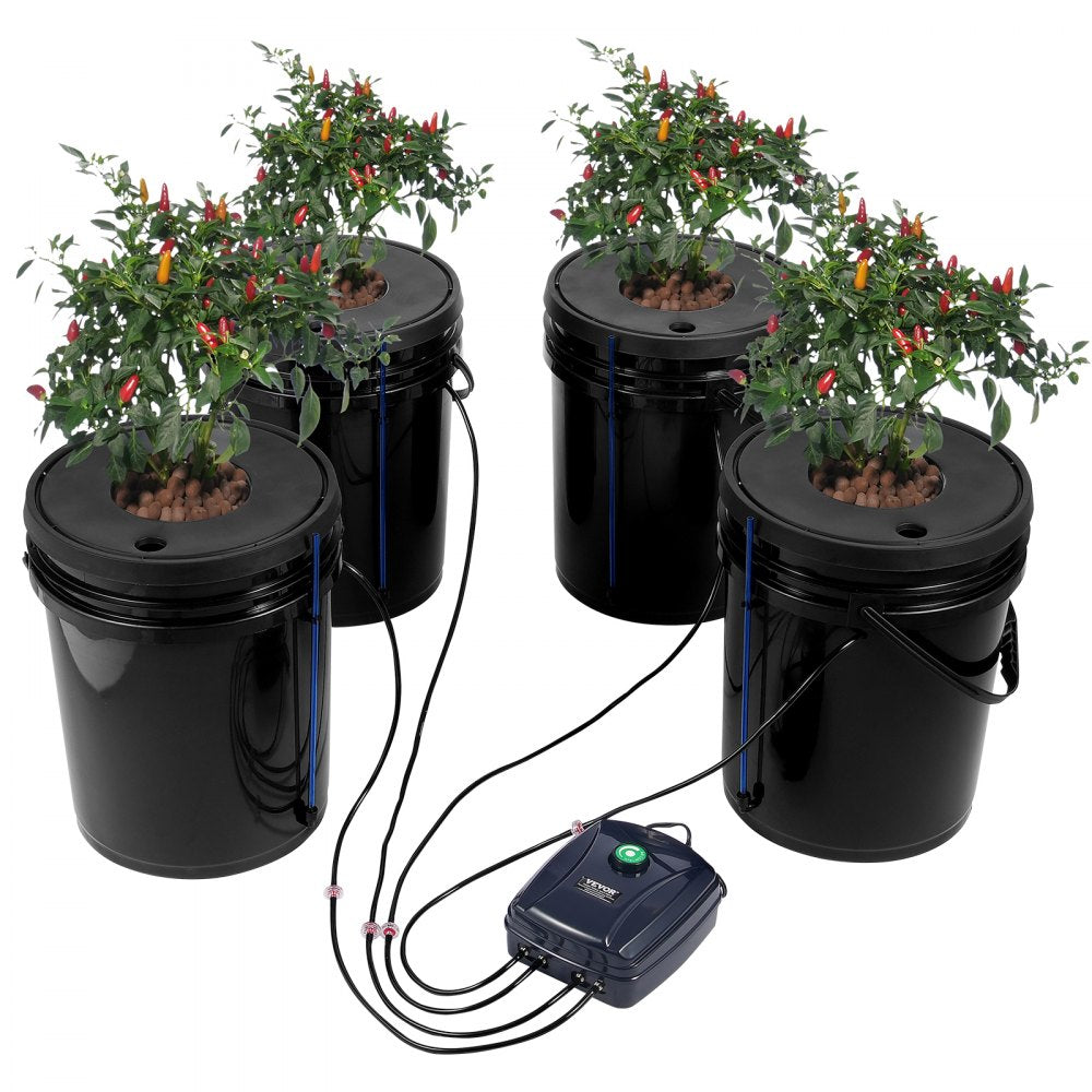 VEVOR DWC Hydroponic System, 5 Gallon 4 Buckets, Deep Water Culture Growing Bucket, Hydroponics Grow Kit with Pump, Air Stone and Water Level Device, for Indoor/Outdoor Leafy Vegetables 