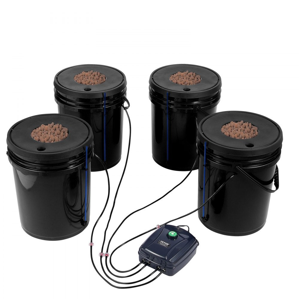 VEVOR DWC Hydroponic System, 5 Gallon 4 Buckets, Deep Water Culture Growing Bucket, Hydroponics Grow Kit with Pump, Air Stone and Water Level Device, for Indoor/Outdoor Leafy Vegetables 
