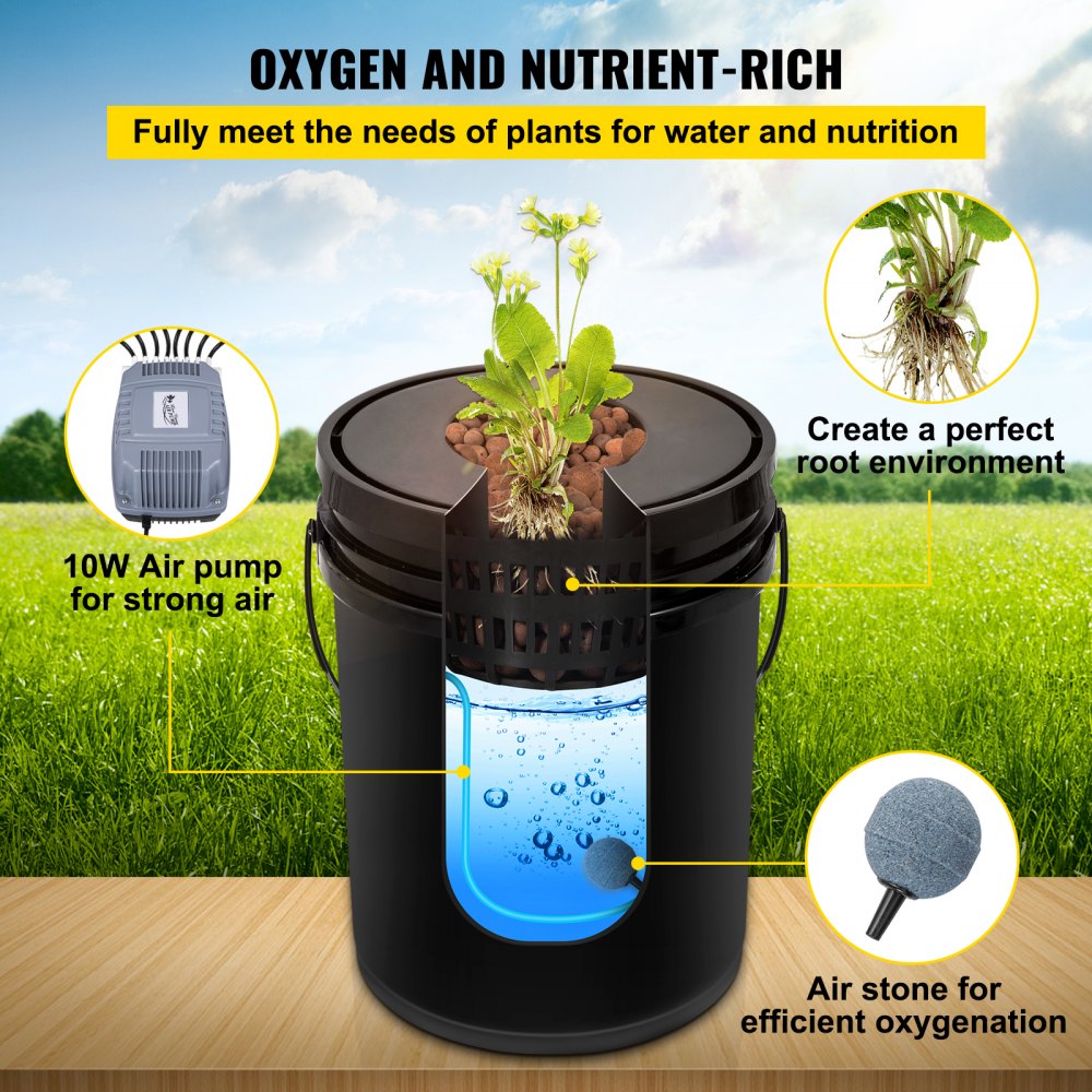 VEVOR DWC Hydroponic System, 5 Gallon 8 Buckets, Deep Water Culture Growing Bucket, Hydroponics Grow Kit with Pump, Air Stone and Water Level Device, for Indoor/Outdoor Leafy Vegetables 