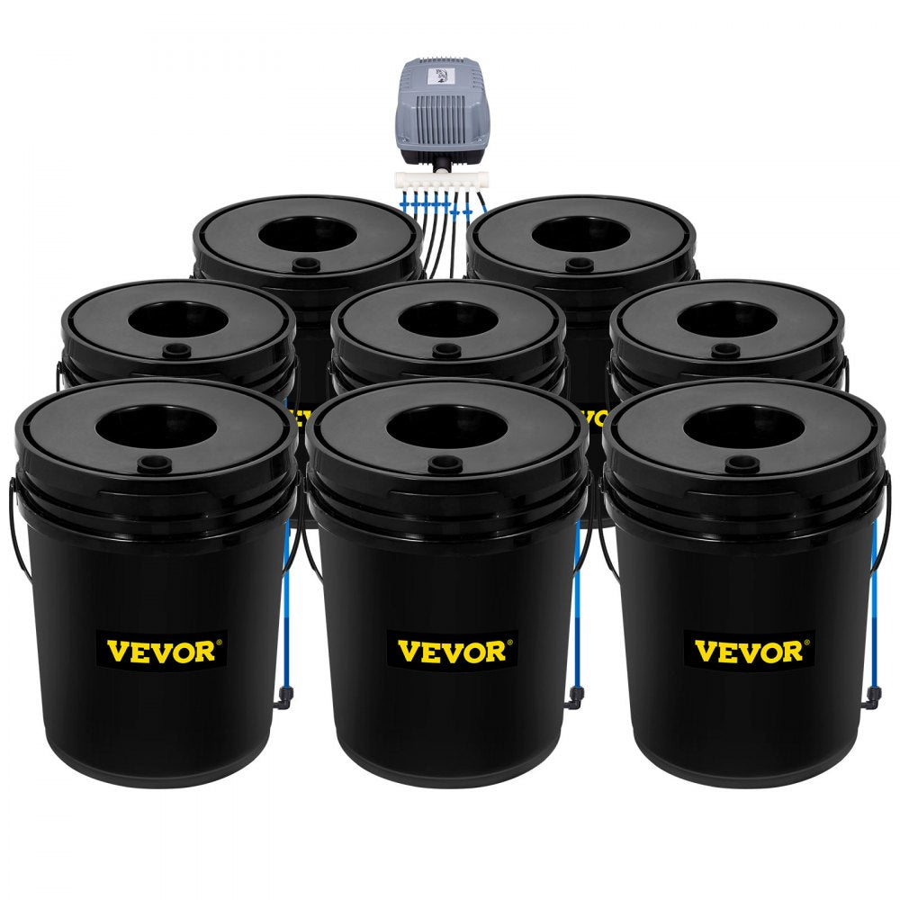 VEVOR DWC Hydroponic System, 5 Gallon 8 Buckets, Deep Water Culture Growing Bucket, Hydroponics Grow Kit with Pump, Air Stone and Water Level Device, for Indoor/Outdoor Leafy Vegetables 