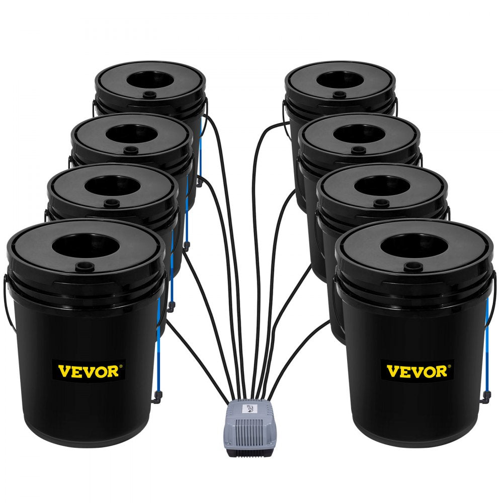 VEVOR DWC Hydroponic System, 5 Gallon 8 Buckets, Deep Water Culture Growing Bucket, Hydroponics Grow Kit with Pump, Air Stone and Water Level Device, for Indoor/Outdoor Leafy Vegetables 