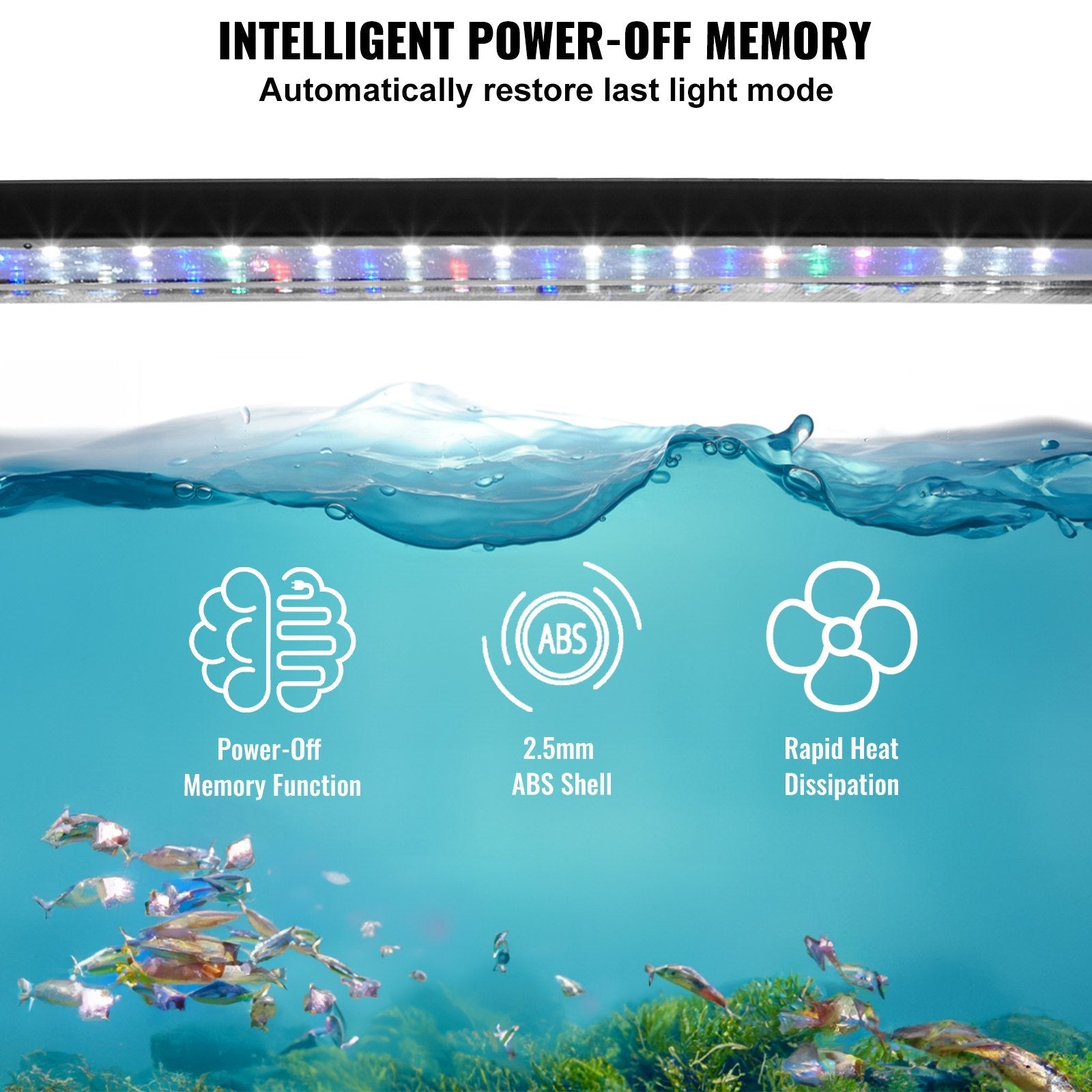 VEVOR Aquarium Light, 10W Full Spectrum Fish Tank Light with 5 Levels Adjustable Brightness, Adjustable Timer and Power-Off Memory, with ABS Shell Extendable Brackets for 12"-18" Freshwater Fish Tank 