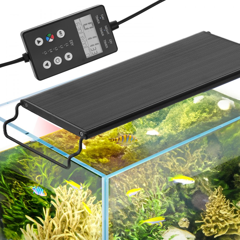 VEVOR Aquarium Light with LCD Monitor, 14W Full Spectrum Fish Tank Light with 24/7 Natural Mode, Adjustable Brightness & Timer - Aluminum Alloy Shell Extendable Brackets for 12"-18" Freshwater Tank 