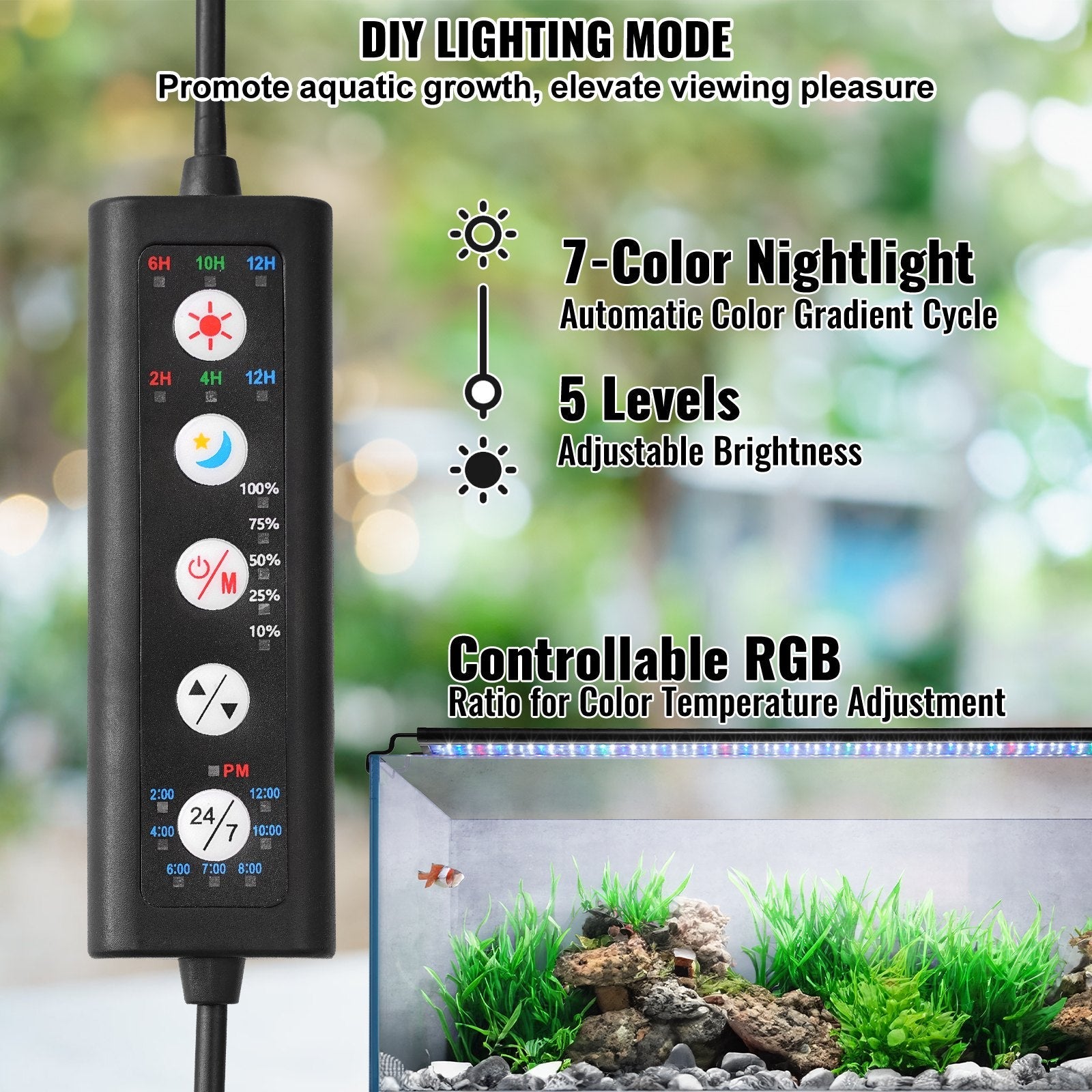 VEVOR Aquarium Light, 18W Full Spectrum Fish Tank Light with 24/7 Natural Mode, Adjustable Timer & 5-Level Brightness, with Aluminum Alloy Shell Extendable Brackets for 18"-24" Freshwater Planted Tank 