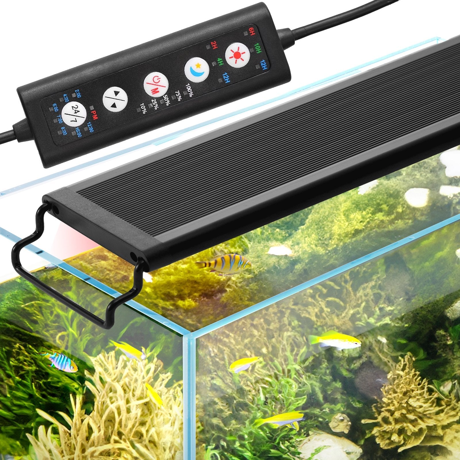 VEVOR Aquarium Light, 18W Full Spectrum Fish Tank Light with 24/7 Natural Mode, Adjustable Timer & 5-Level Brightness, with Aluminum Alloy Shell Extendable Brackets for 18"-24" Freshwater Planted Tank 