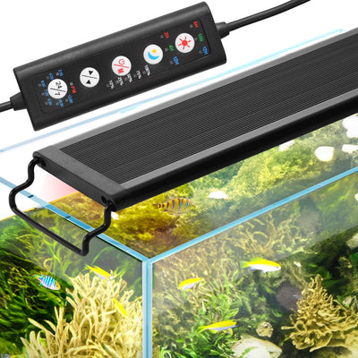 VEVOR Aquarium Light, 18W Full Spectrum Fish Tank Light with 24/7 Natural Mode, Adjustable Timer & 5-Level Brightness, with Aluminum Alloy Shell Extendable Brackets for 18"-24" Freshwater Planted Tank 
