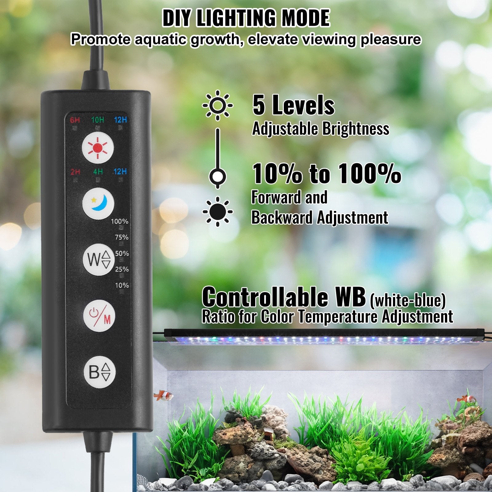 VEVOR Aquarium Light, 26W Full Spectrum Fish Tank Light with 5 Levels Adjustable Brightness, Adjustable Timer and Power-Off Memory, with ABS Shell Extendable Brackets for 36"-42" Freshwater Fish Tank 