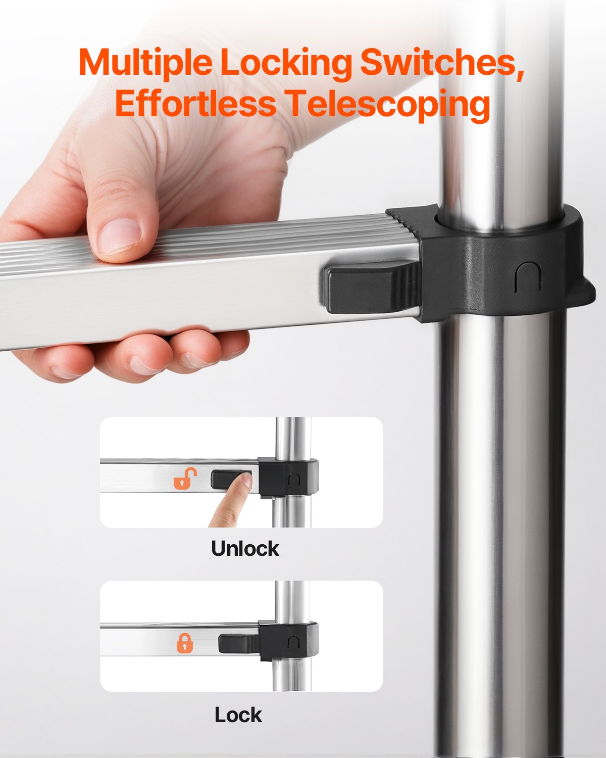 VEVOR Telescoping Ladder Stainless Steel Extension Step 12.5ft Portable Ladders 