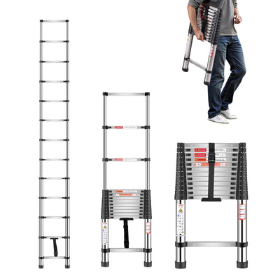 VEVOR Telescoping Ladder Stainless Steel Extension Step 12.5ft Portable Ladders 
