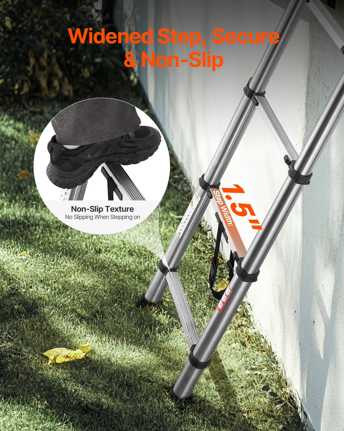 VEVOR Telescoping Ladder Stainless Steel Extension Step 8.5ft Portable Ladders 