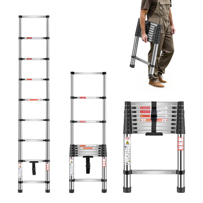 VEVOR Telescoping Ladder Stainless Steel Extension Step 8.5ft Portable Ladders 