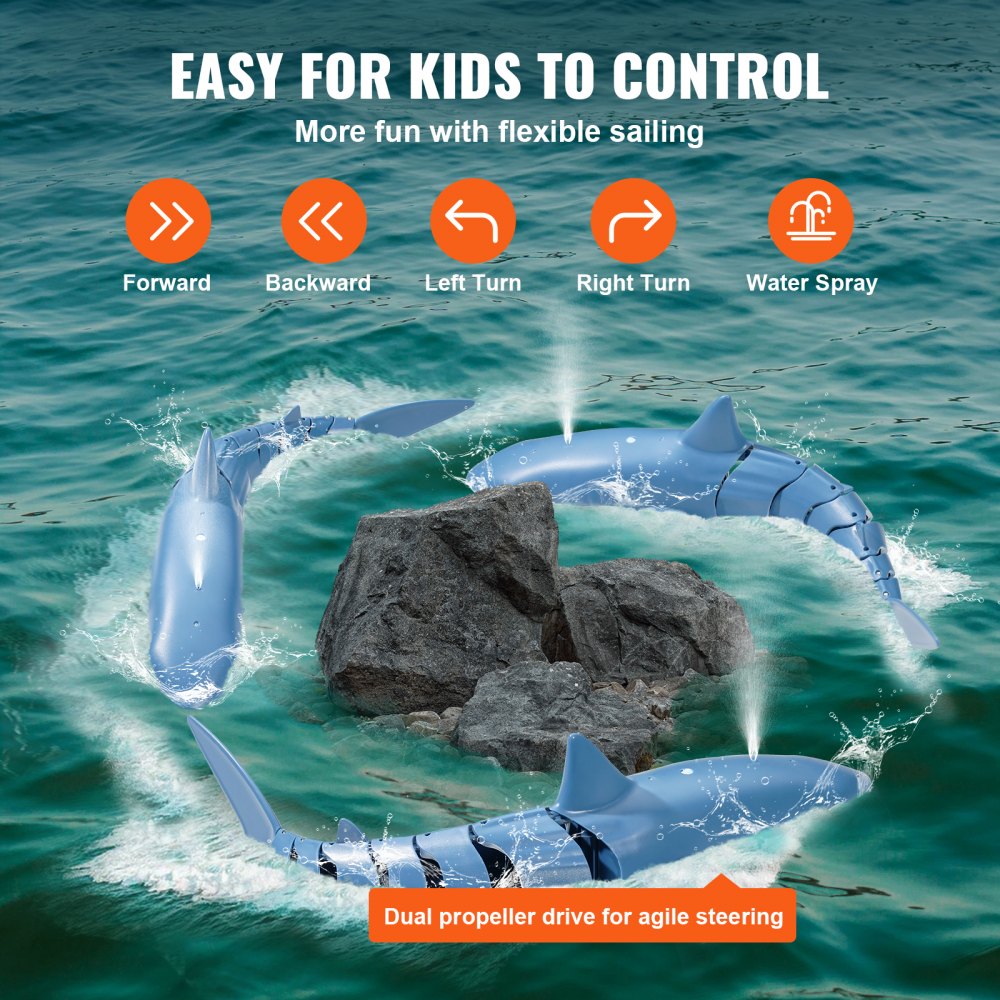 VEVOR Remote Control Shark Toy 2.4 GHz High Speed RC Boat for Kids Adults Gift 