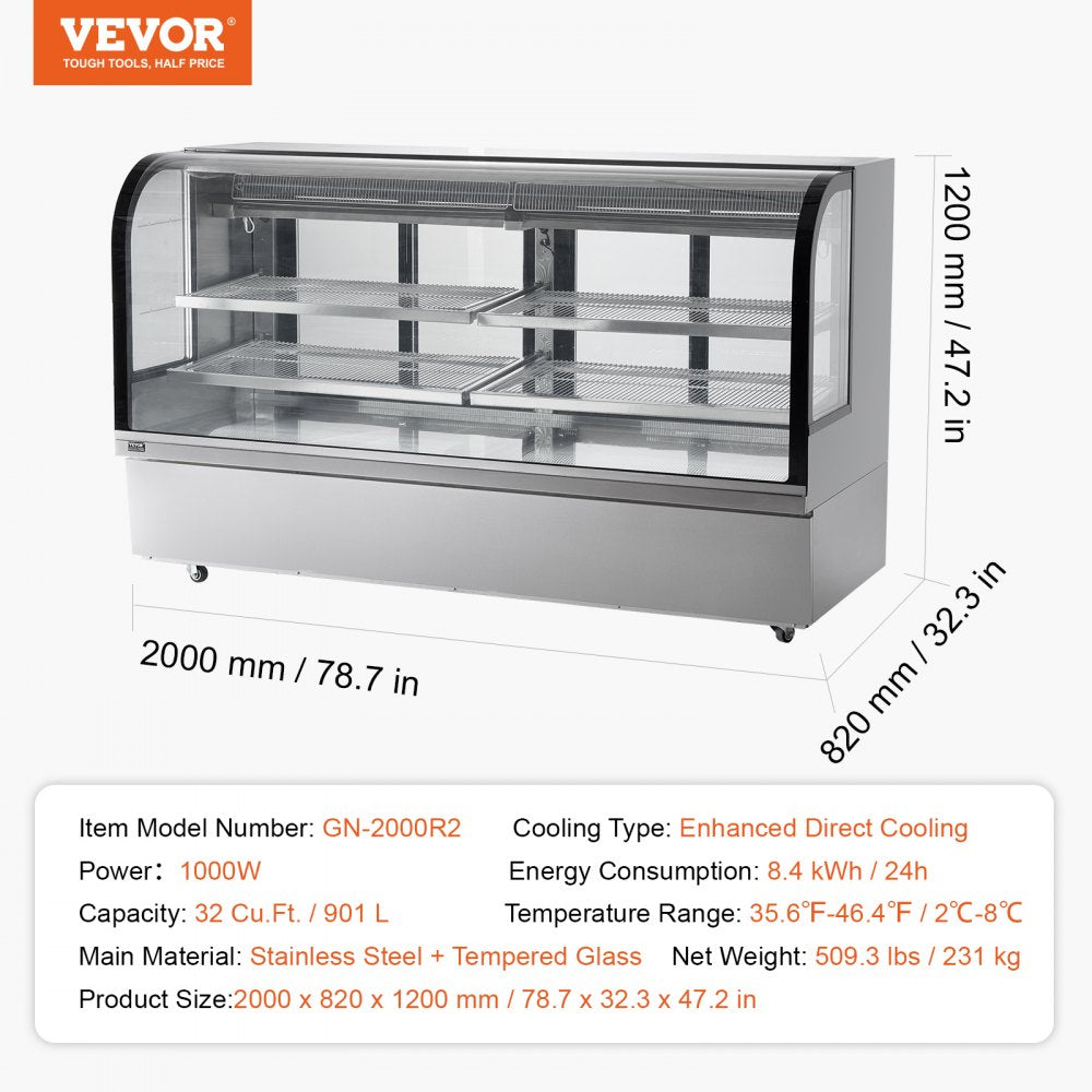 VEVOR Refrigerated Display Case Bakery Display Fridge Case 32 cu ft/901L 4-Tier 