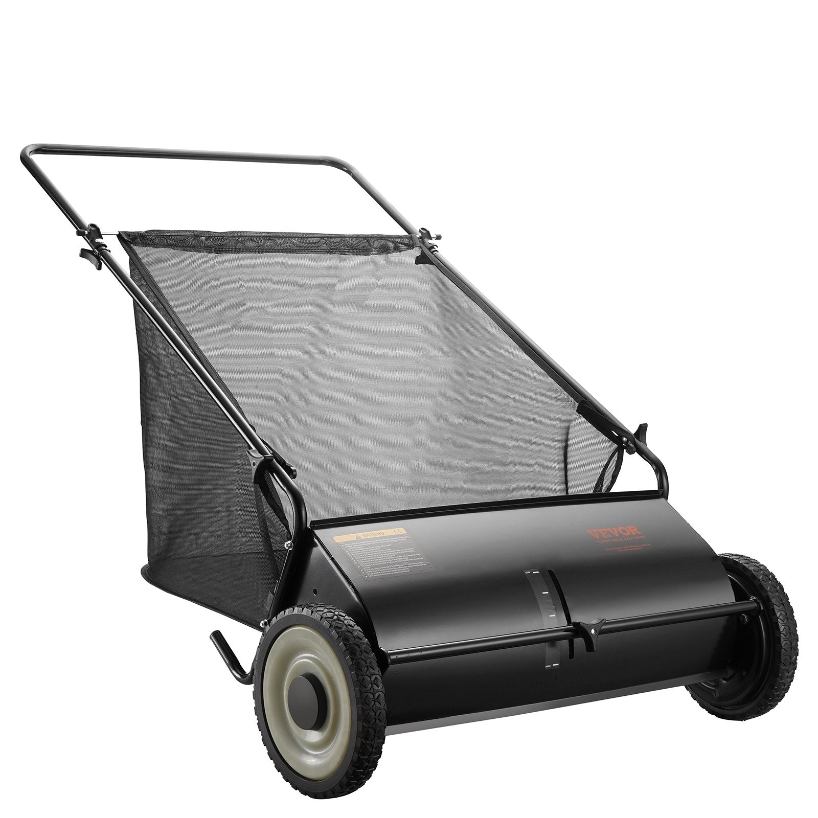 VEVOR Push Lawn Sweeper, 26-inch Leaf & Grass Collector, Strong Rubber Wheels & Heavy Duty Thickened Steel, Durable to Use with Large Capacity 7 cu. ft. Mesh Collection Hopper Bag, 4 Spinning Brushes 