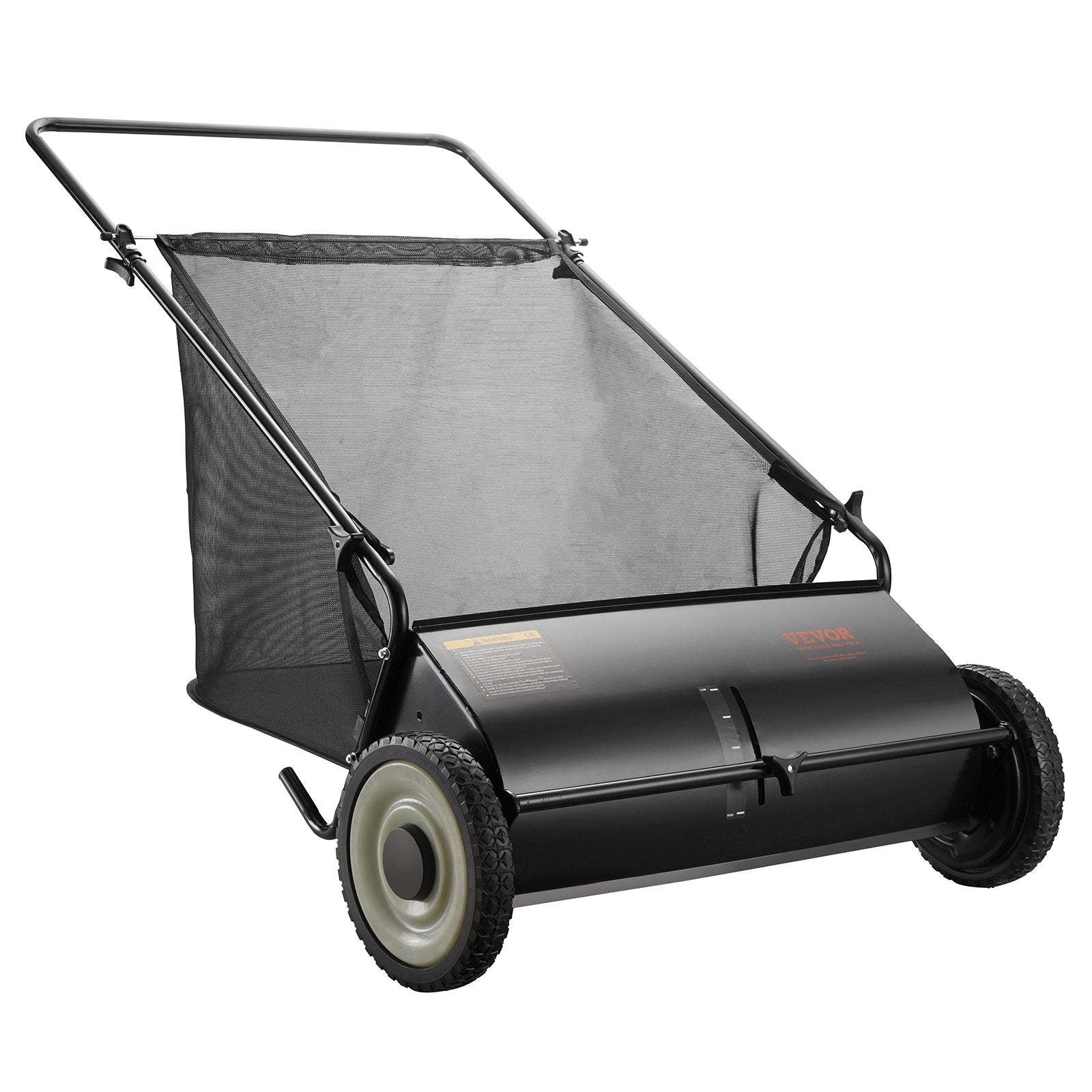 VEVOR Push Lawn Sweeper, 26-inch Leaf & Grass Collector, Strong Rubber Wheels & Heavy Duty Thickened Steel, Durable to Use with Large Capacity 7 cu. ft. Mesh Collection Hopper Bag, 4 Spinning Brushes 