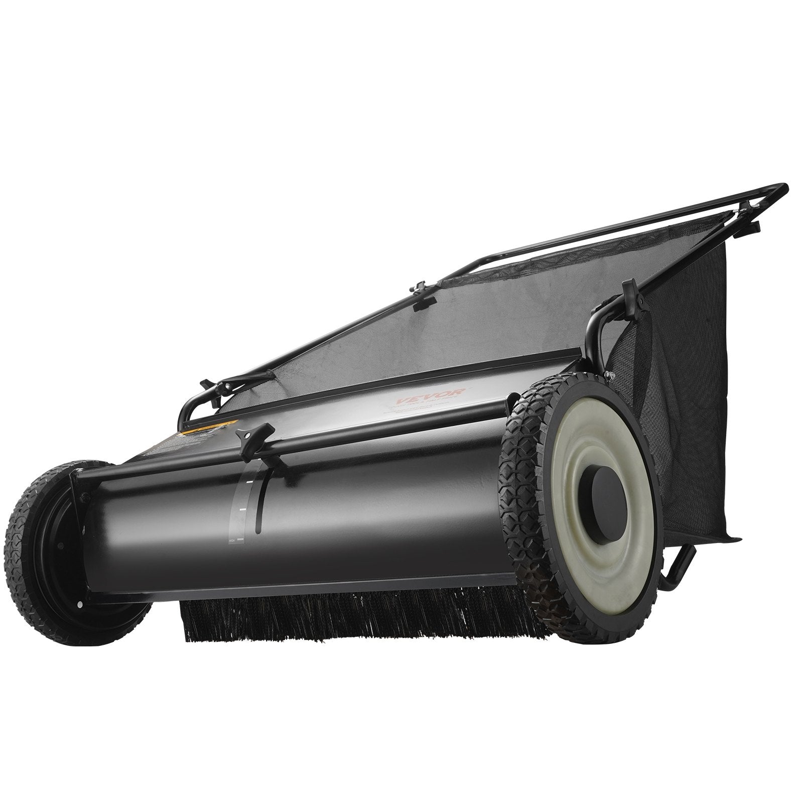 VEVOR Push Lawn Sweeper, 26-inch Leaf & Grass Collector, Strong Rubber Wheels & Heavy Duty Thickened Steel, Durable to Use with Large Capacity 7 cu. ft. Mesh Collection Hopper Bag, 4 Spinning Brushes 