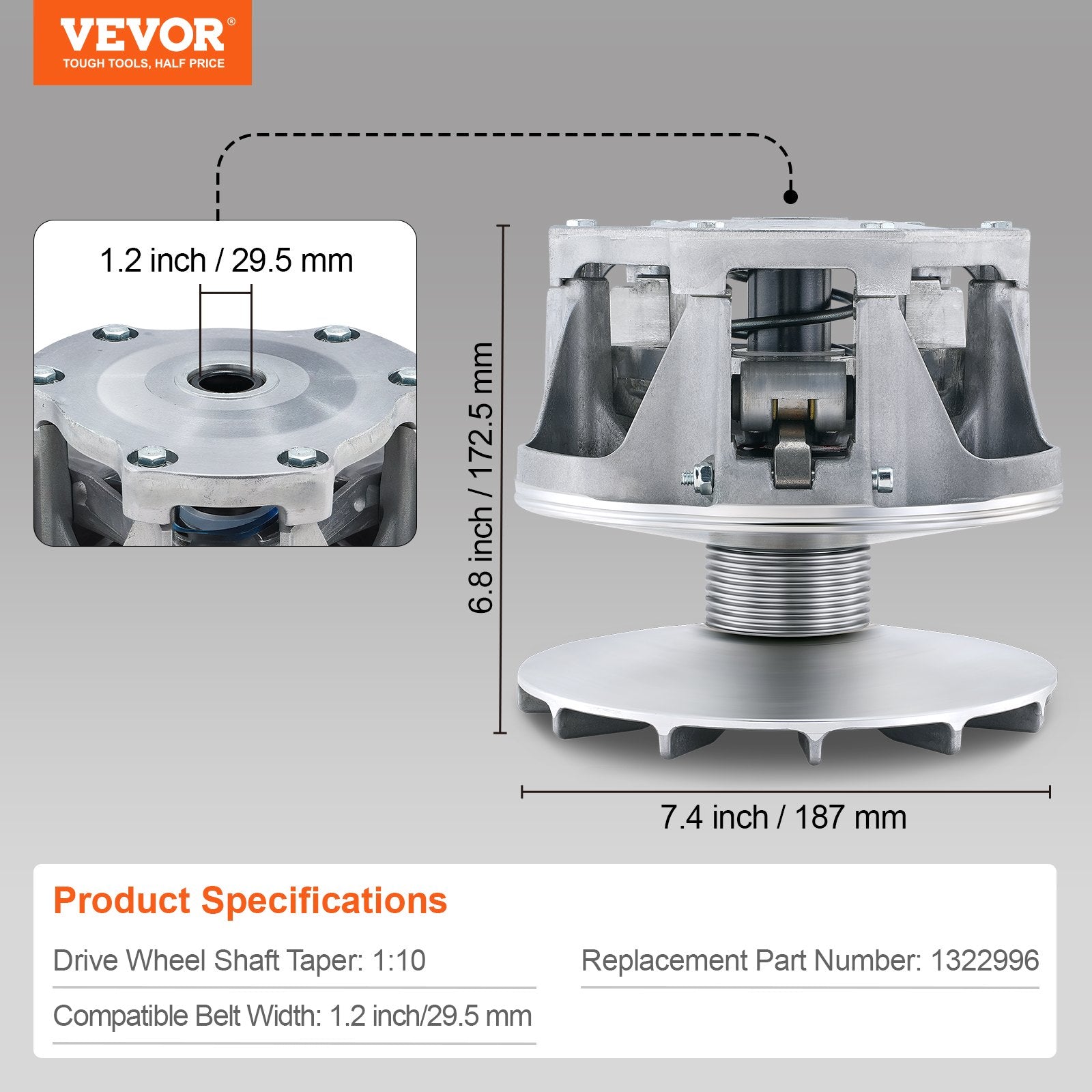 VEVOR Primary Drive Clutch Fits for Polaris RZR 800 2010-2014, Polaris RANGER 800 2012-2017, Drive Clutch Assembly 1.16" Bore with Weights and Spring, Replace# 1322996 