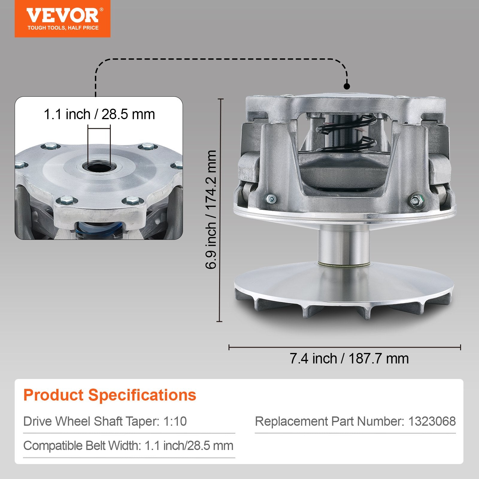 VEVOR Primary Drive Clutch Fits for Polaris RZR 1000 2014-2023, Drive Clutch Assembly 1.24" Bore with Weights and Spring, Replace# 1323068 