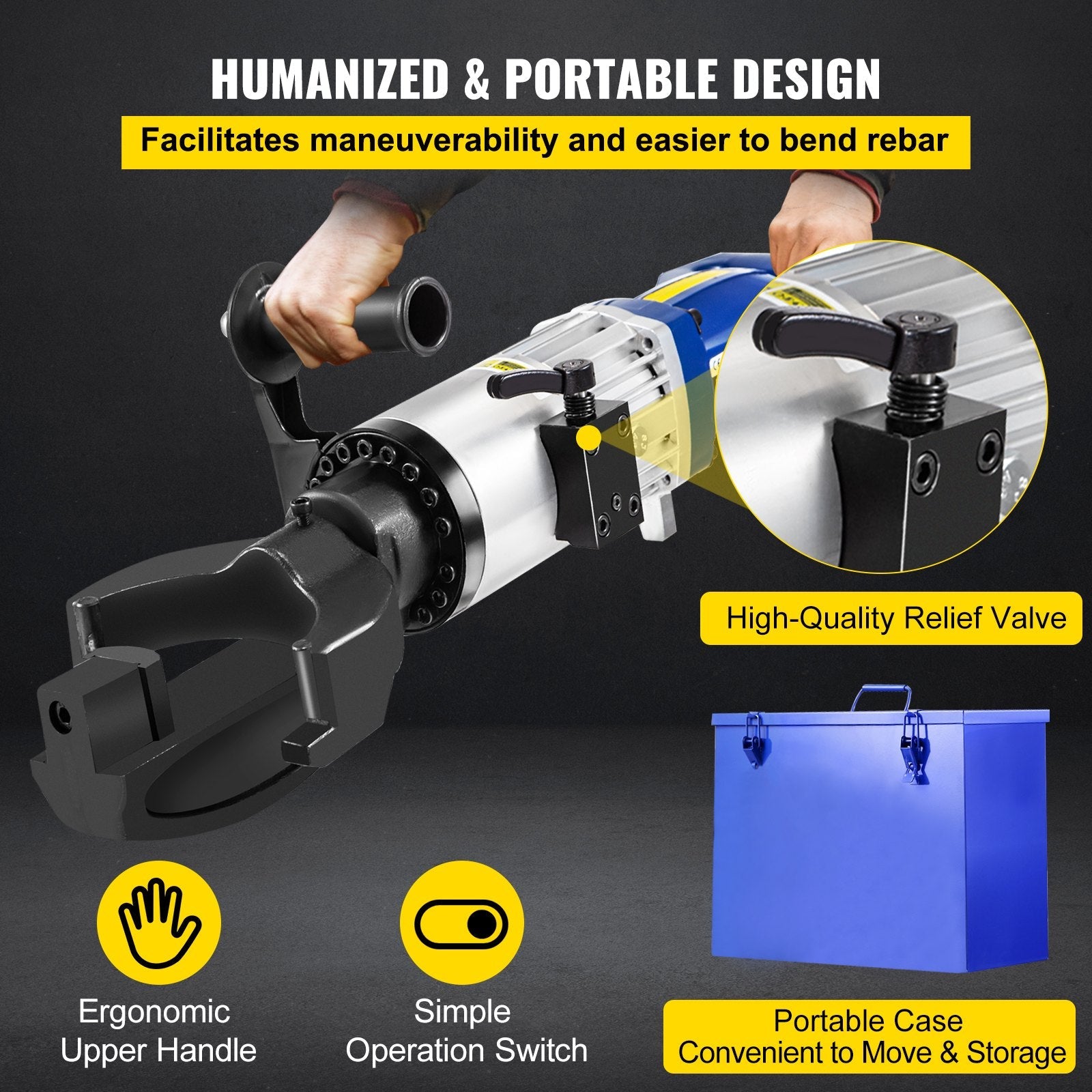 VEVOR Hand Held Rebar Bender, 1200W, Electric Rebar Bender, 22 mm Max Rebar Diameter, Portable Hydraulic Electric Rebar Steel Bender, Bending Machine For Bending Rebar, Steel Bar, Steel Rod 