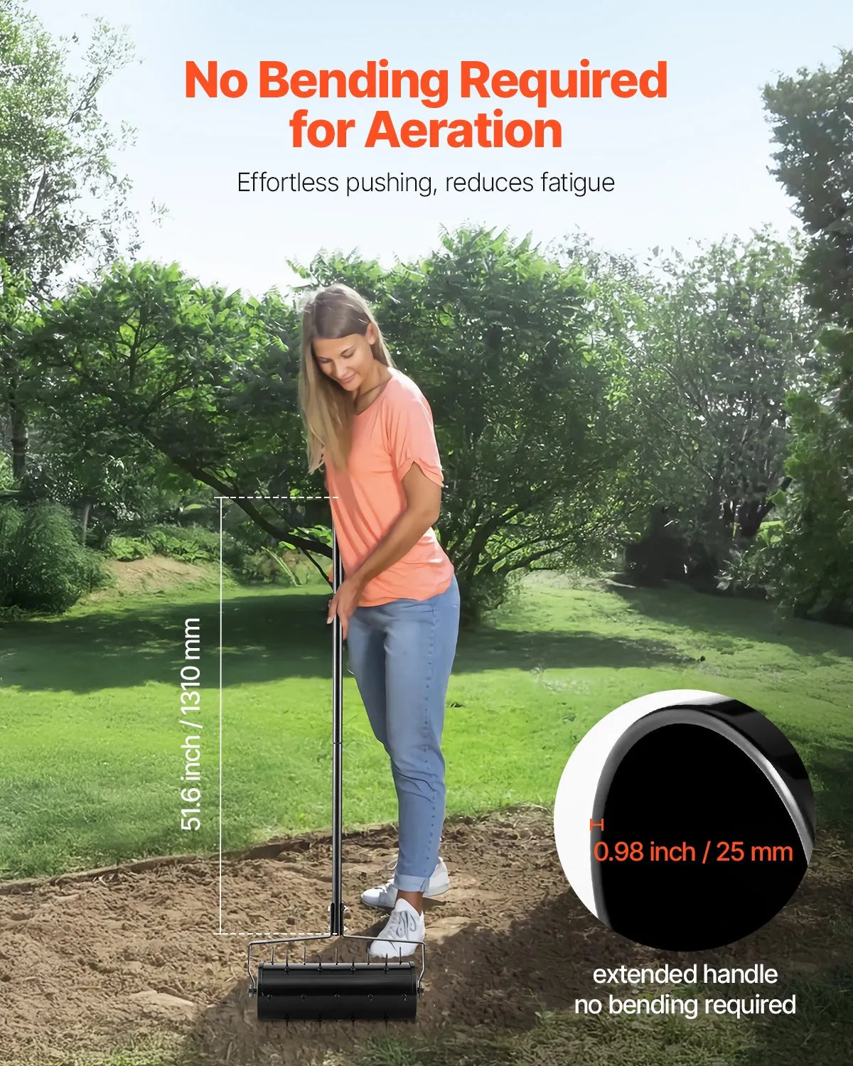 VEVOR Rolling Lawn Aerator 18" Heavy-Duty Manual Rolling Aerator Lawn Black