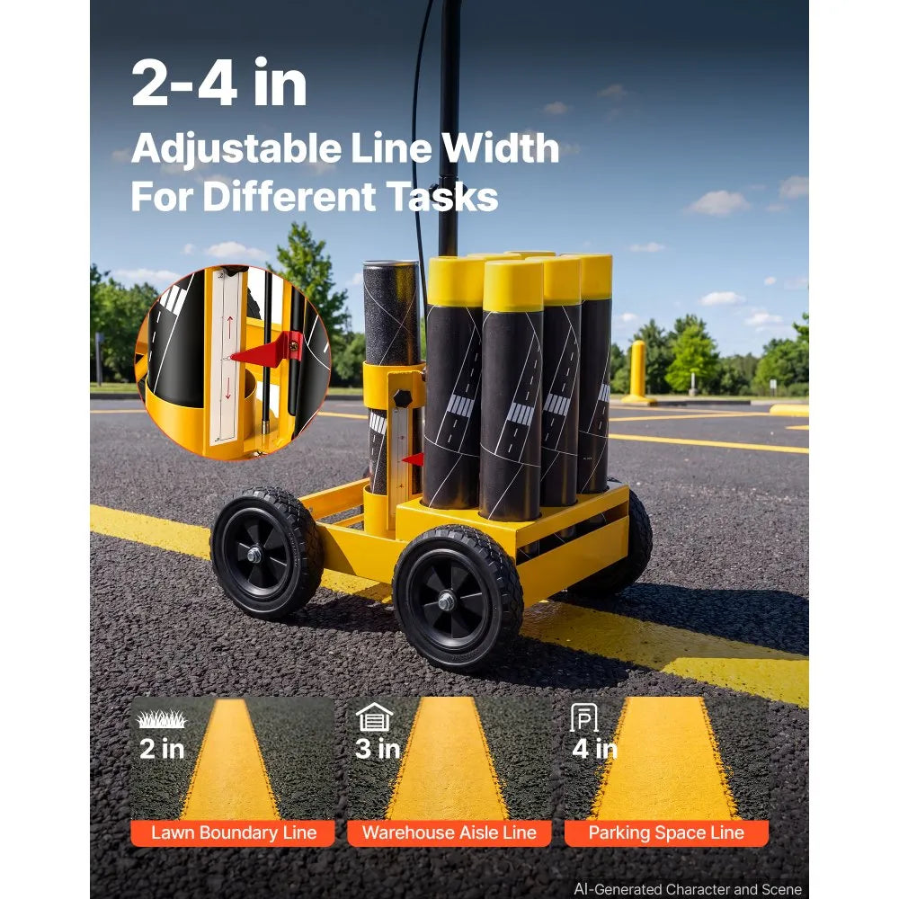 6-Can Striping Line Marking Machine with 4 Wheels – Adjustable 2–4" Parking Lot & Field Line Painter