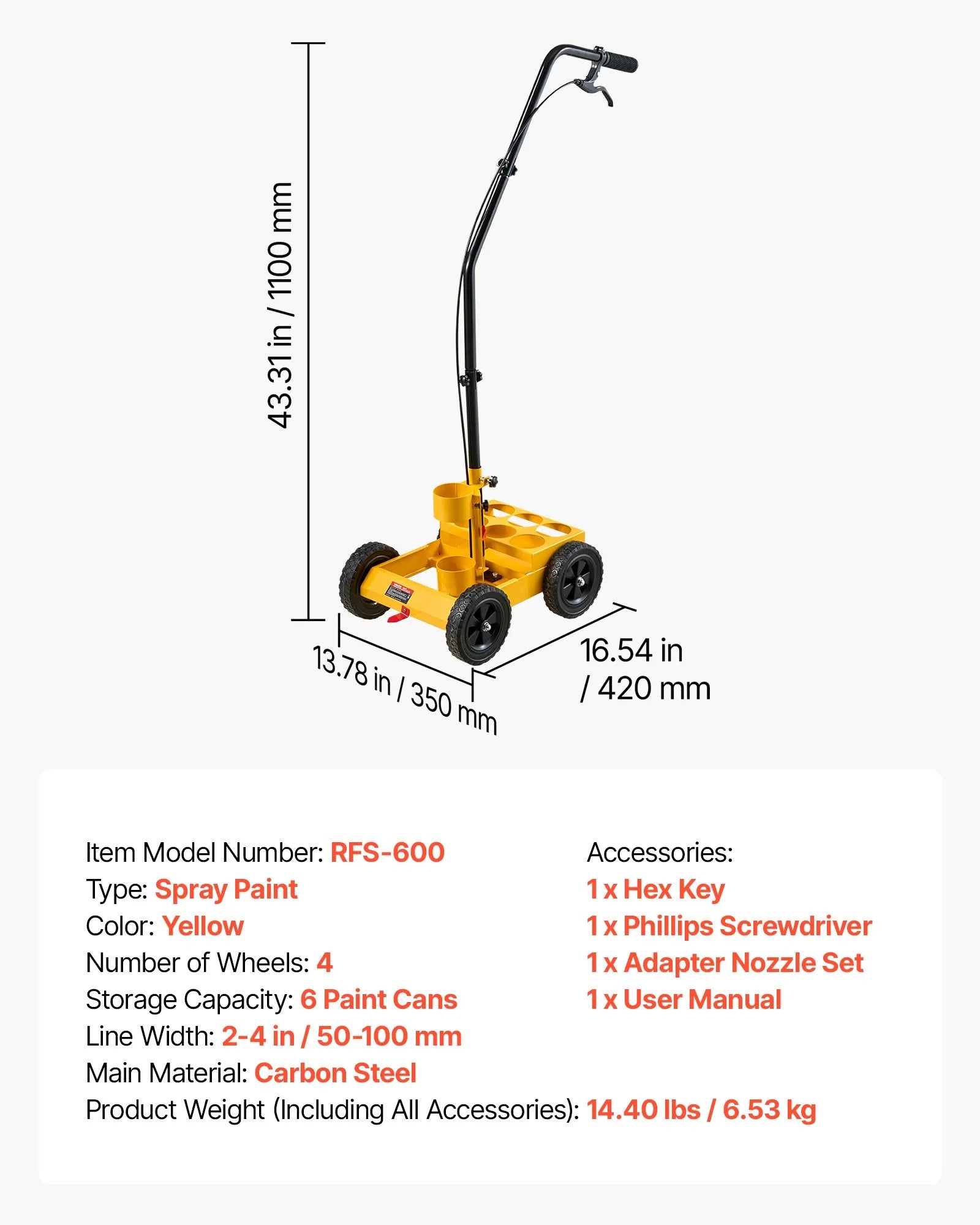 6-Can Striping Line Marking Machine with 4 Wheels – Adjustable 2–4" Parking Lot & Field Line Painter