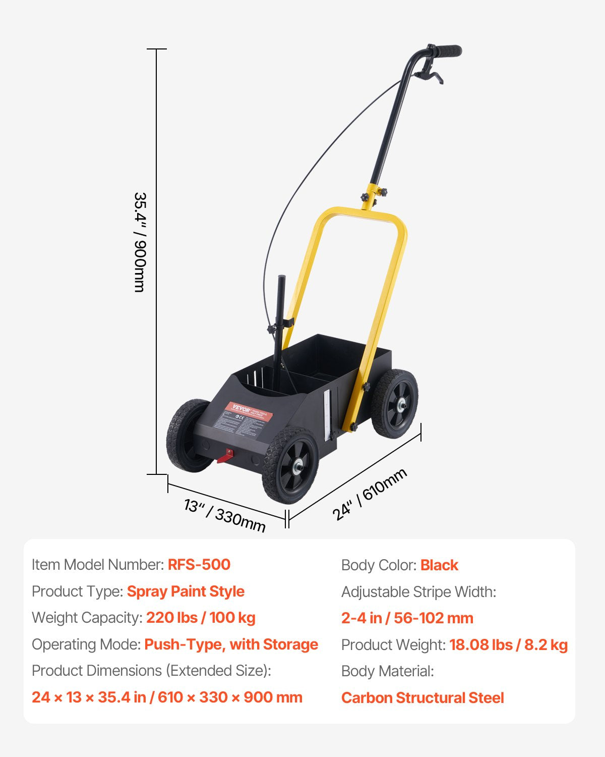 VEVOR Striping Line Marking Machine 24 x 13 x 35.4 in Striping Machine Black 