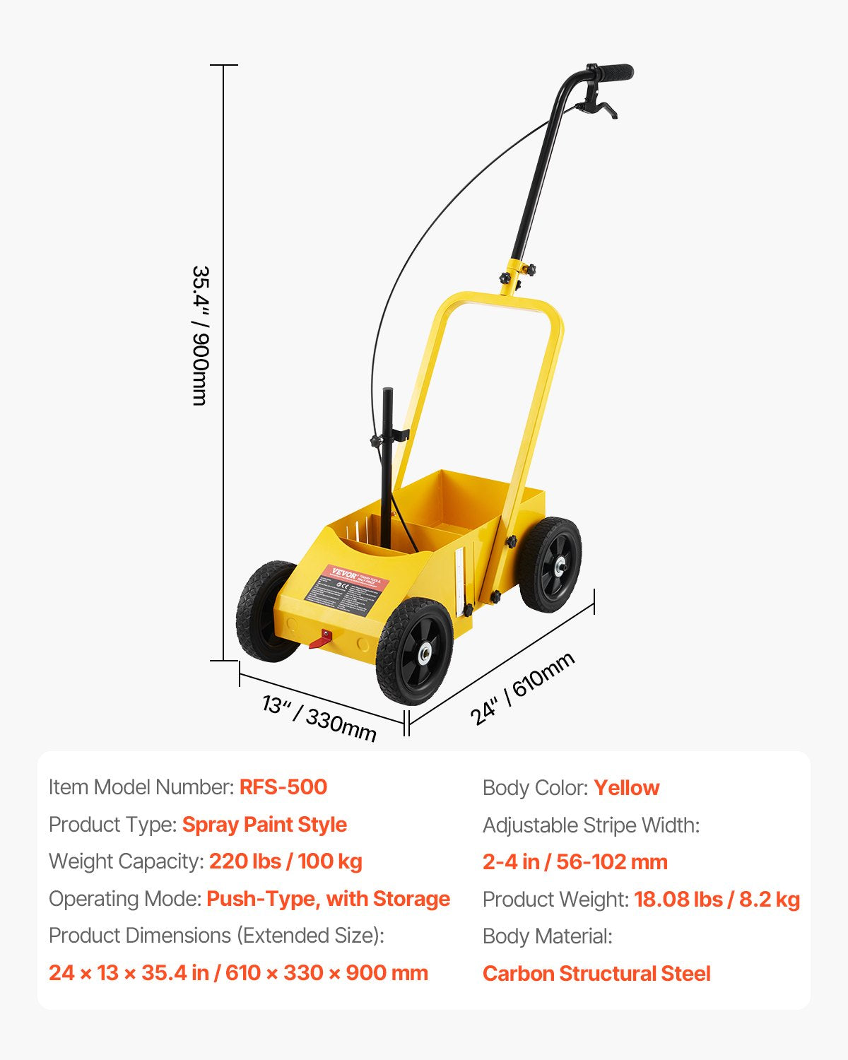 VEVOR Striping Line Marking Machine 24 x 13 x 35.4 in Striping Machine Yellow 