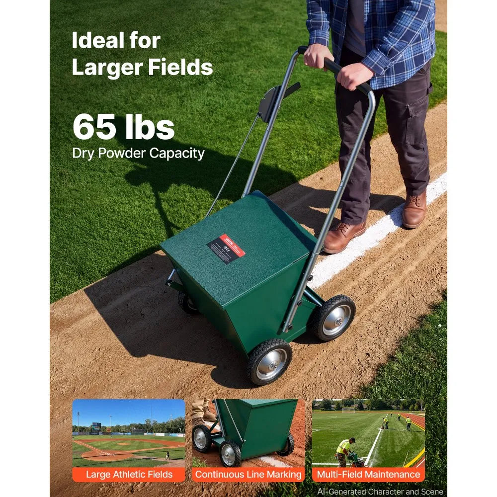 Steel Dry Line Marker with 65 lb Powder Capacity – Adjustable 2–4" Field Chalker with 4 Heavy-Duty Wheels