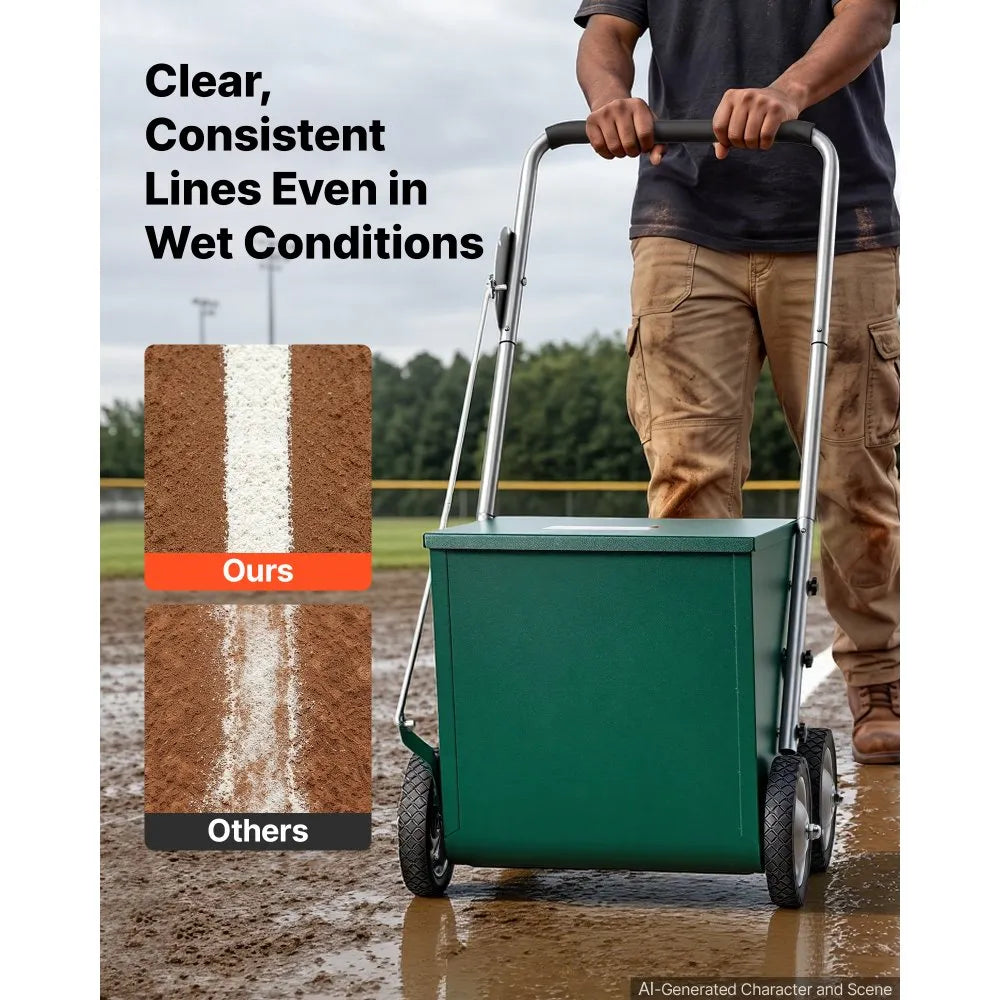 Steel Dry Line Marker with 65 lb Powder Capacity – Adjustable 2–4" Field Chalker with 4 Heavy-Duty Wheels