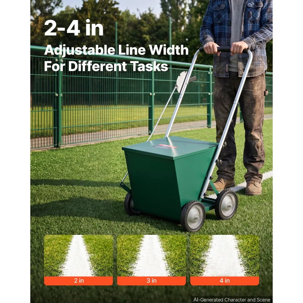 Steel Dry Line Marker with 65 lb Powder Capacity – Adjustable 2–4" Field Chalker with 4 Heavy-Duty Wheels