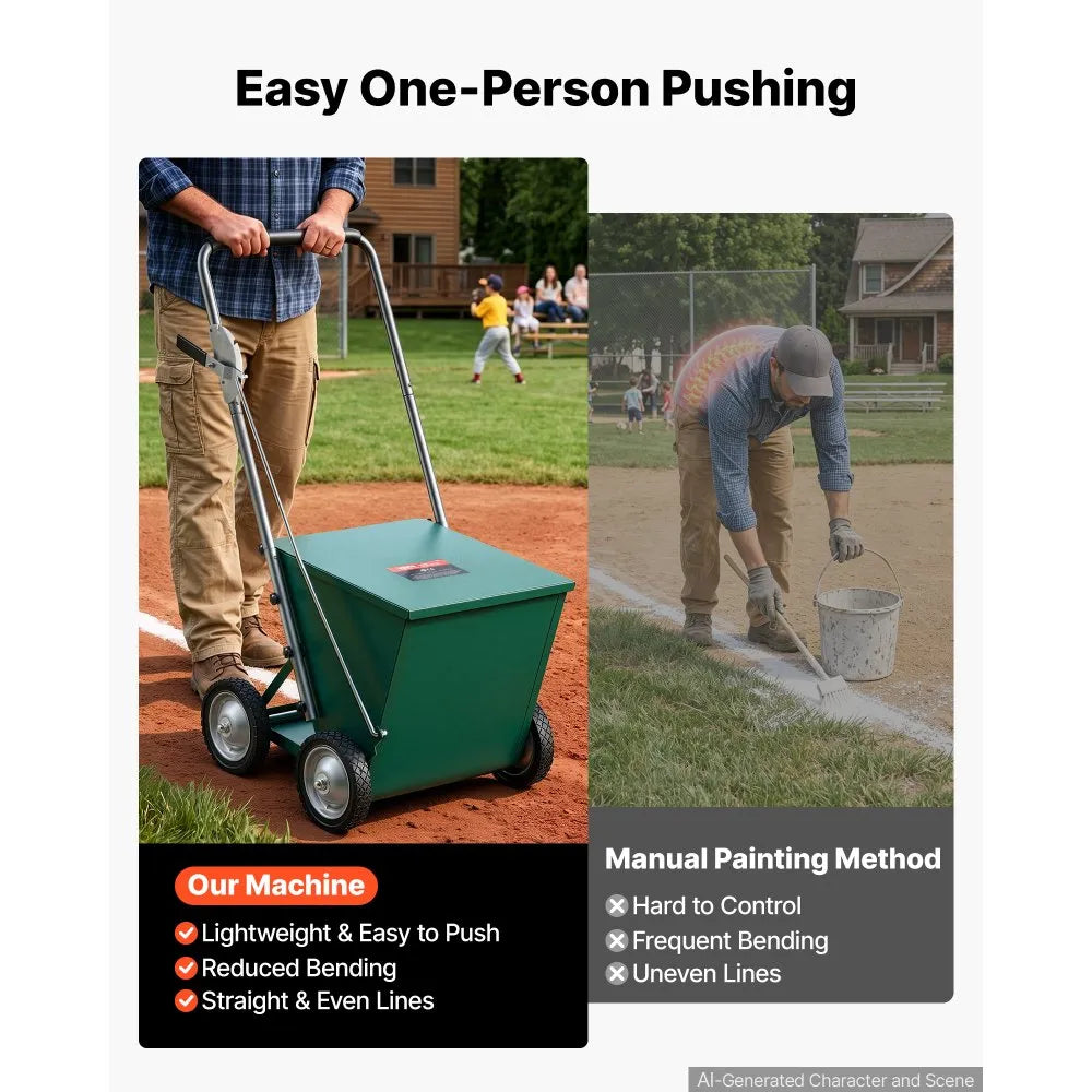 Steel Dry Line Marker with 65 lb Powder Capacity – Adjustable 2–4" Field Chalker with 4 Heavy-Duty Wheels