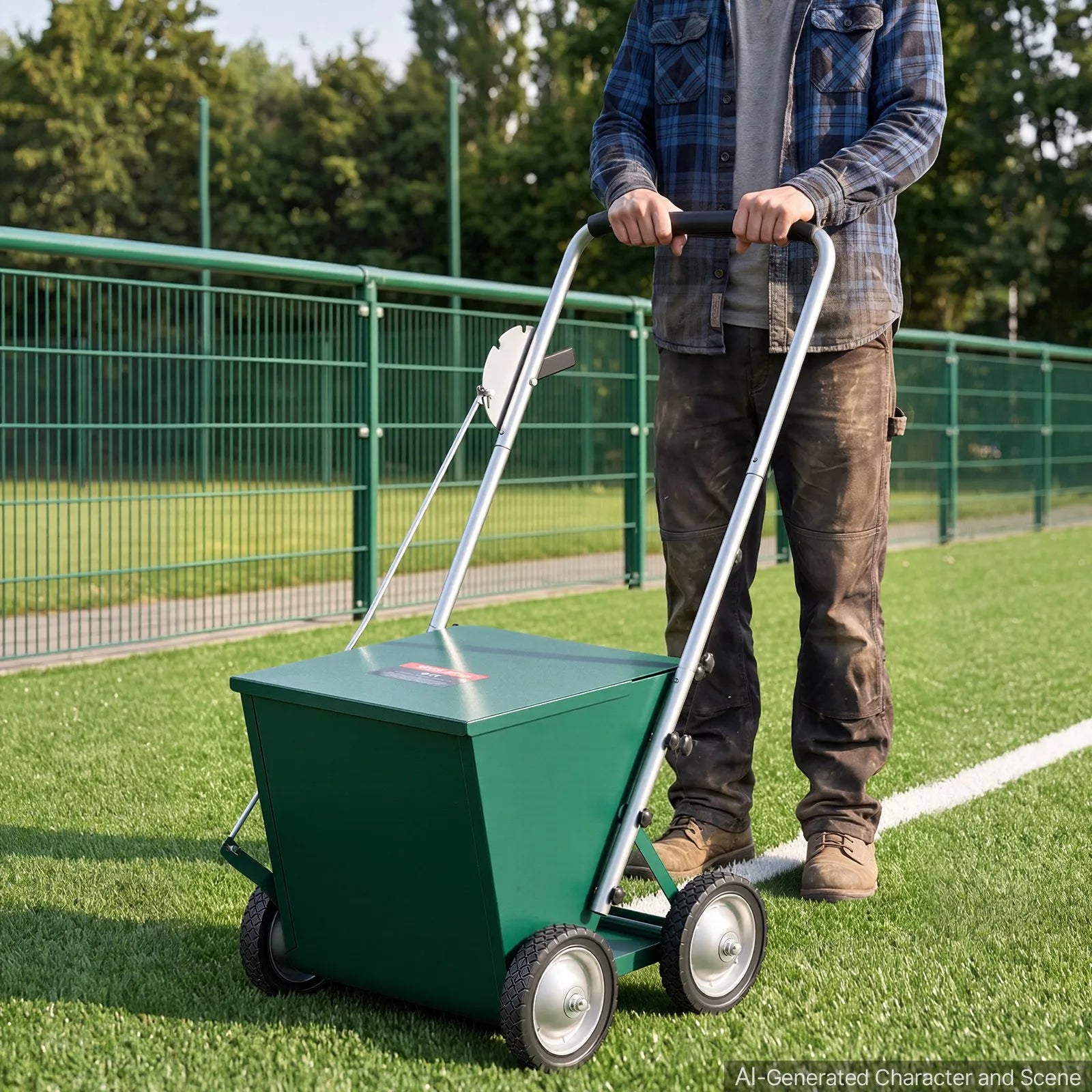 Steel Dry Line Marker with 65 lb Powder Capacity – Adjustable 2–4" Field Chalker with 4 Heavy-Duty Wheels