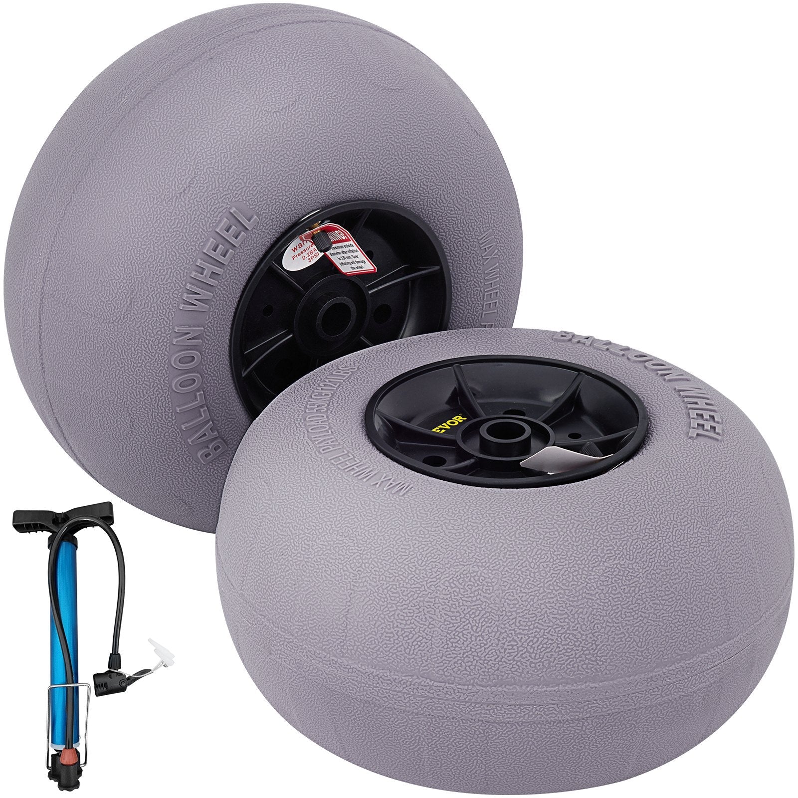 VEVOR Beach Balloon Wheels, 13" Replacement Sand Tires, TPU Cart Tires for Kayak Dolly, Canoe Cart and Buggy w/ Free Air Pump, 2-Pack 