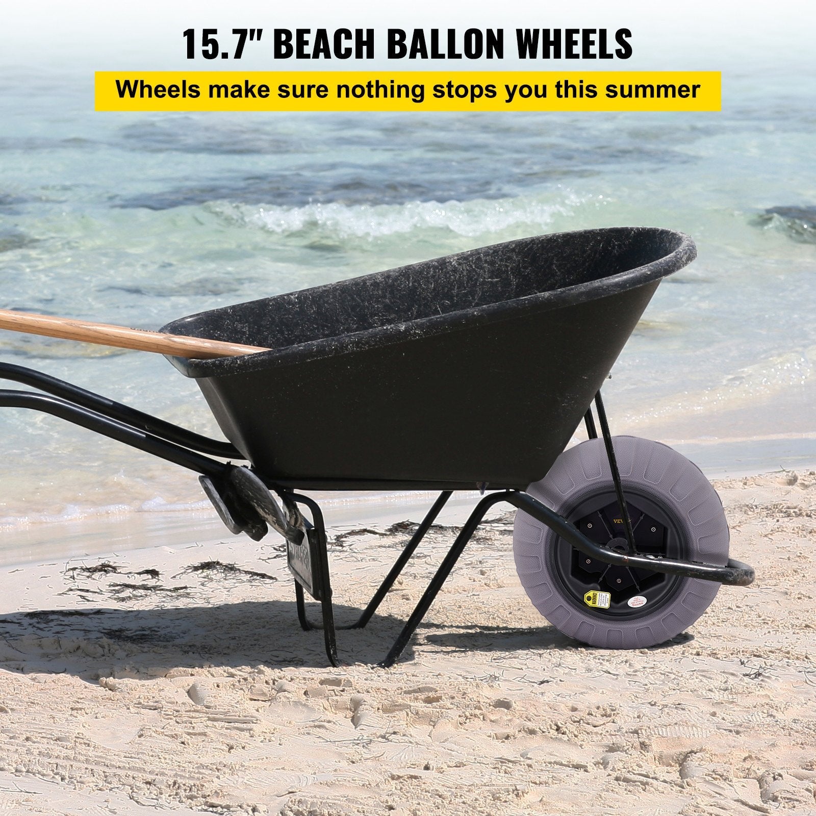 VEVOR Beach Balloon Wheels, 15.7" Replacement Sand Tires, TPU Cart Tires for Kayak Dolly, Canoe Cart and Buggy w/ Free Air Pump, 2-Pack 